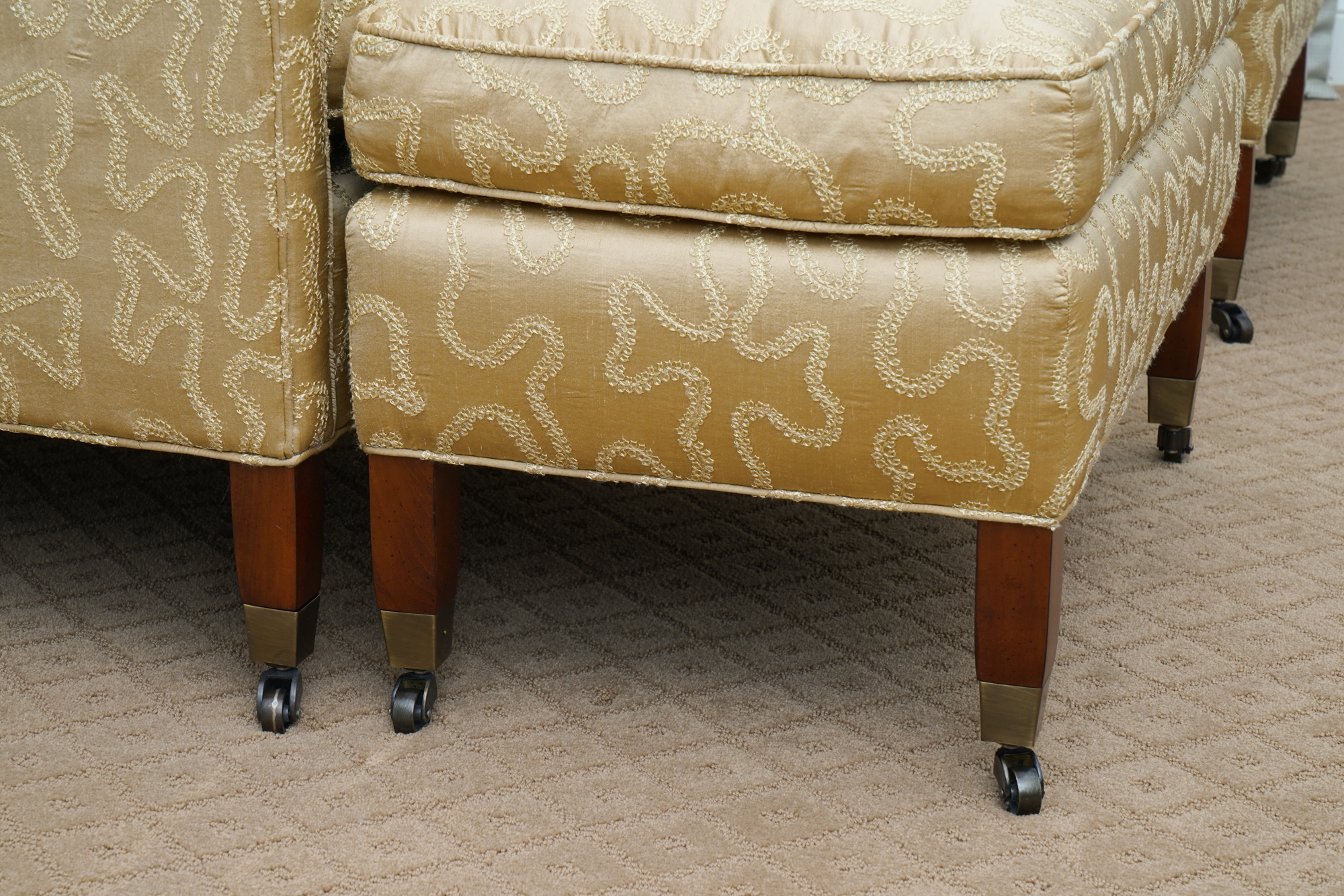 Pair of Mid Century Modern Style Armchairs and Ottomans by Duralee