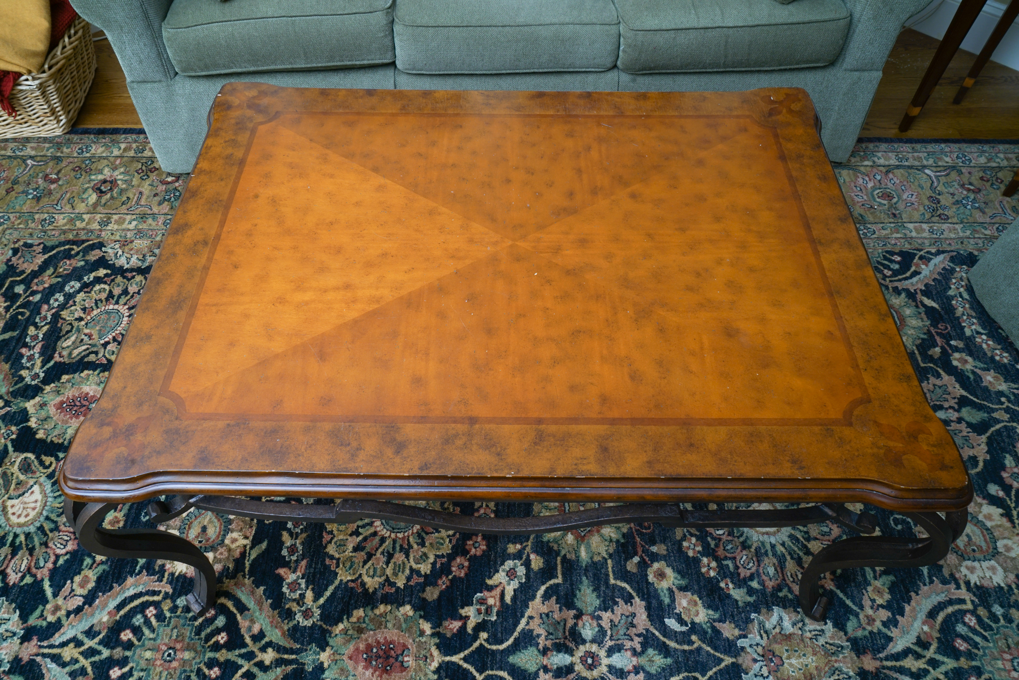 Coffee Table with Scrolled Metal Base