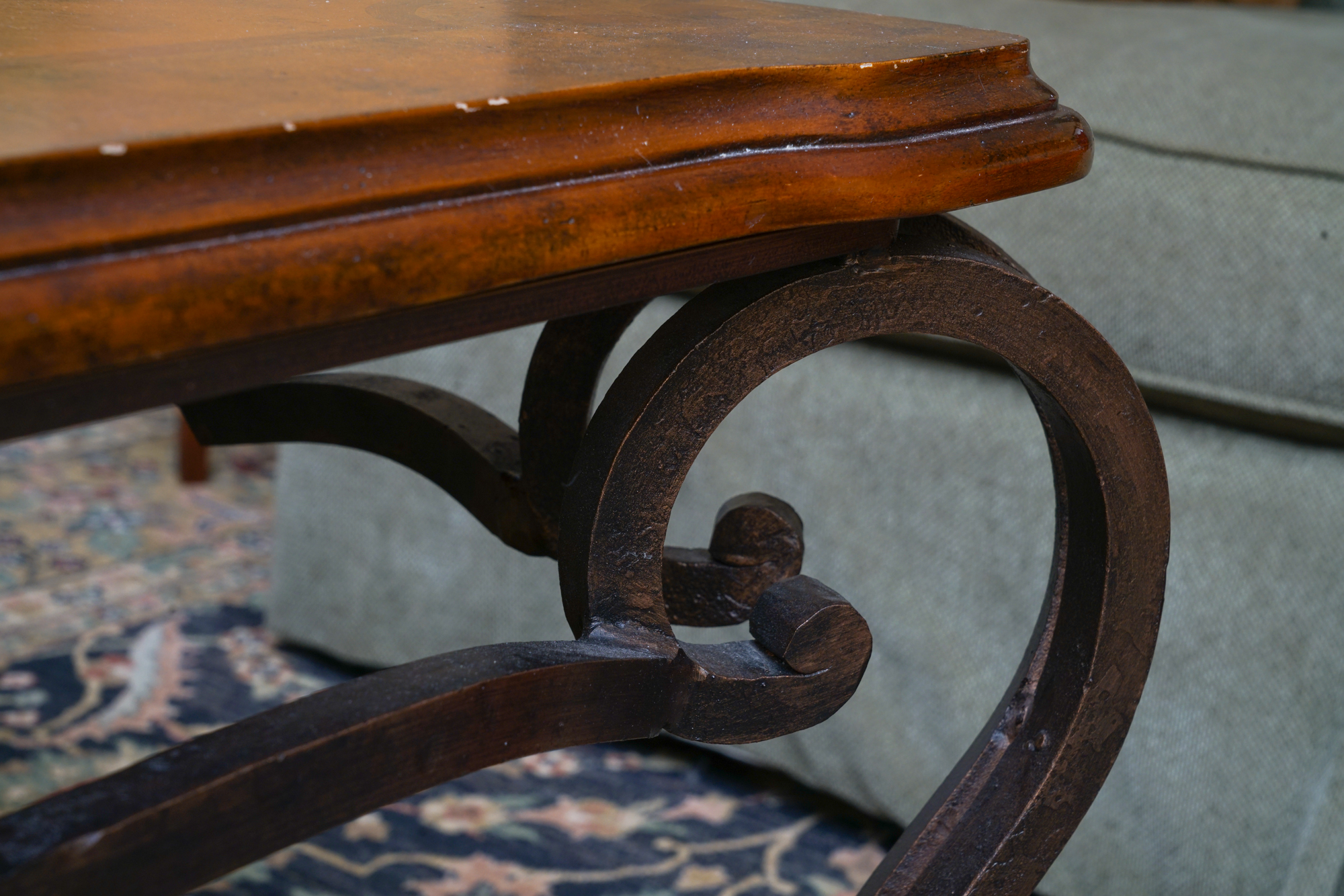 Coffee Table with Scrolled Metal Base