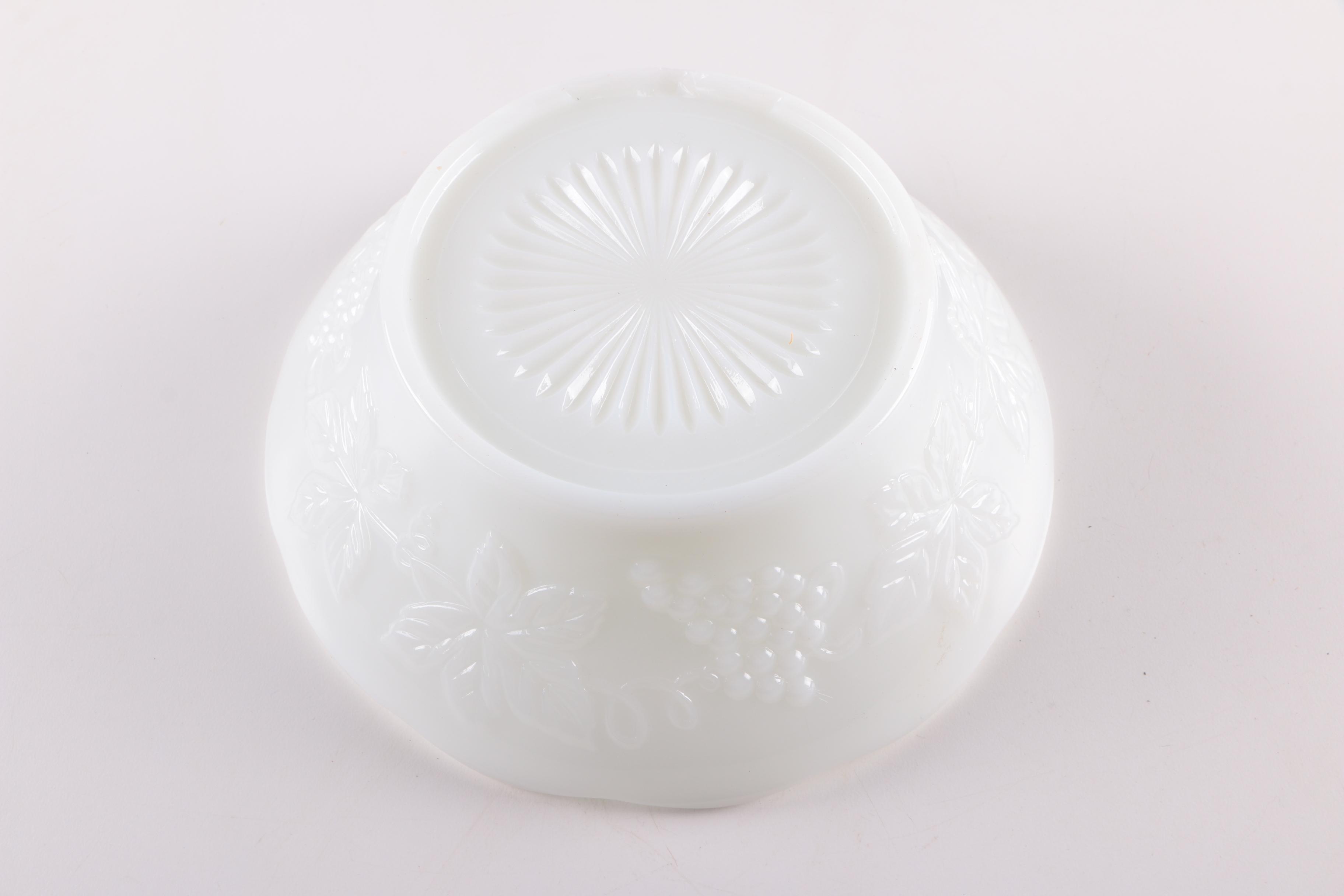 Anchor Hocking "Harvest Grapes" Milk Glass Punch Bowl Set