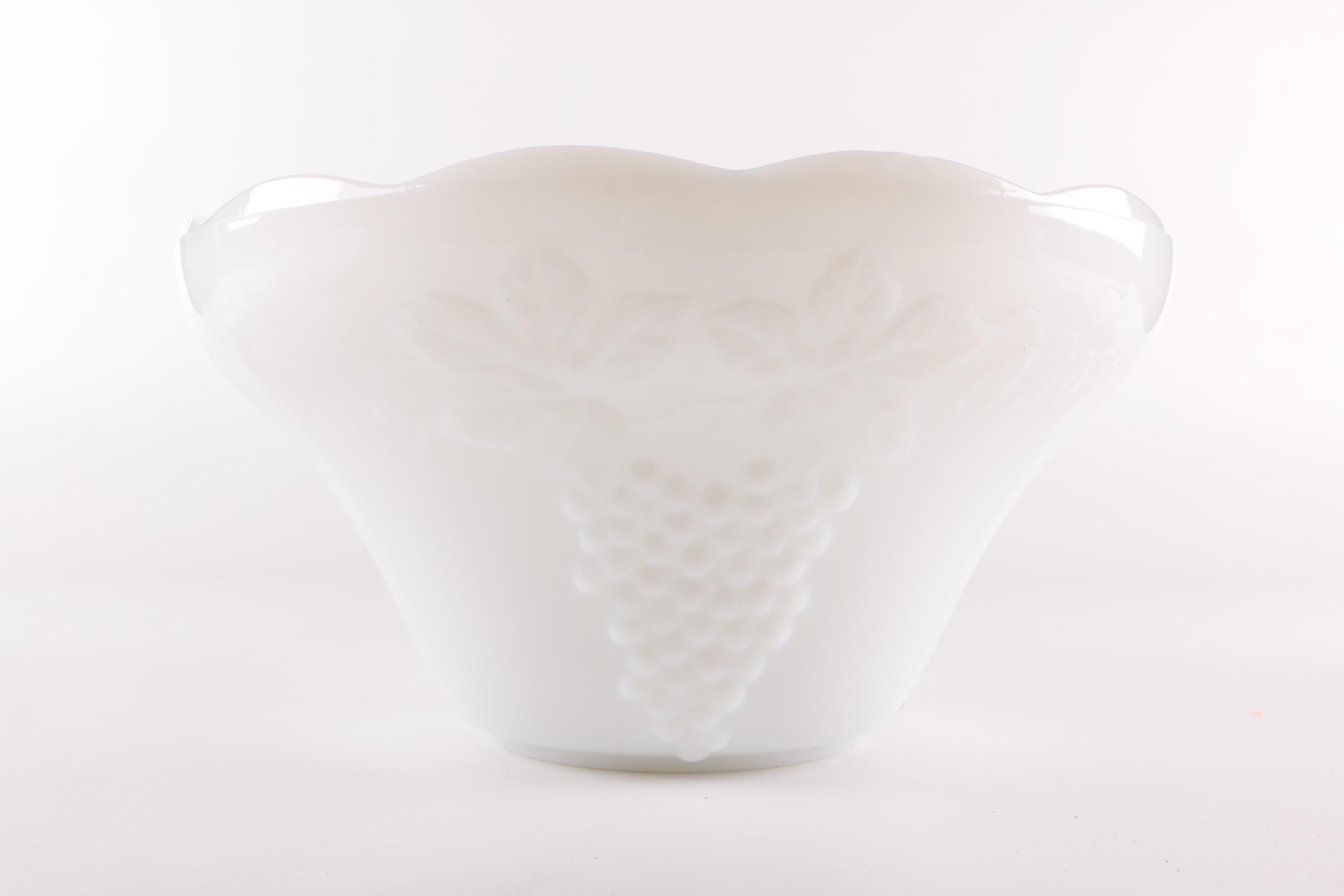 Anchor Hocking "Harvest Grapes" Milk Glass Punch Bowl Set