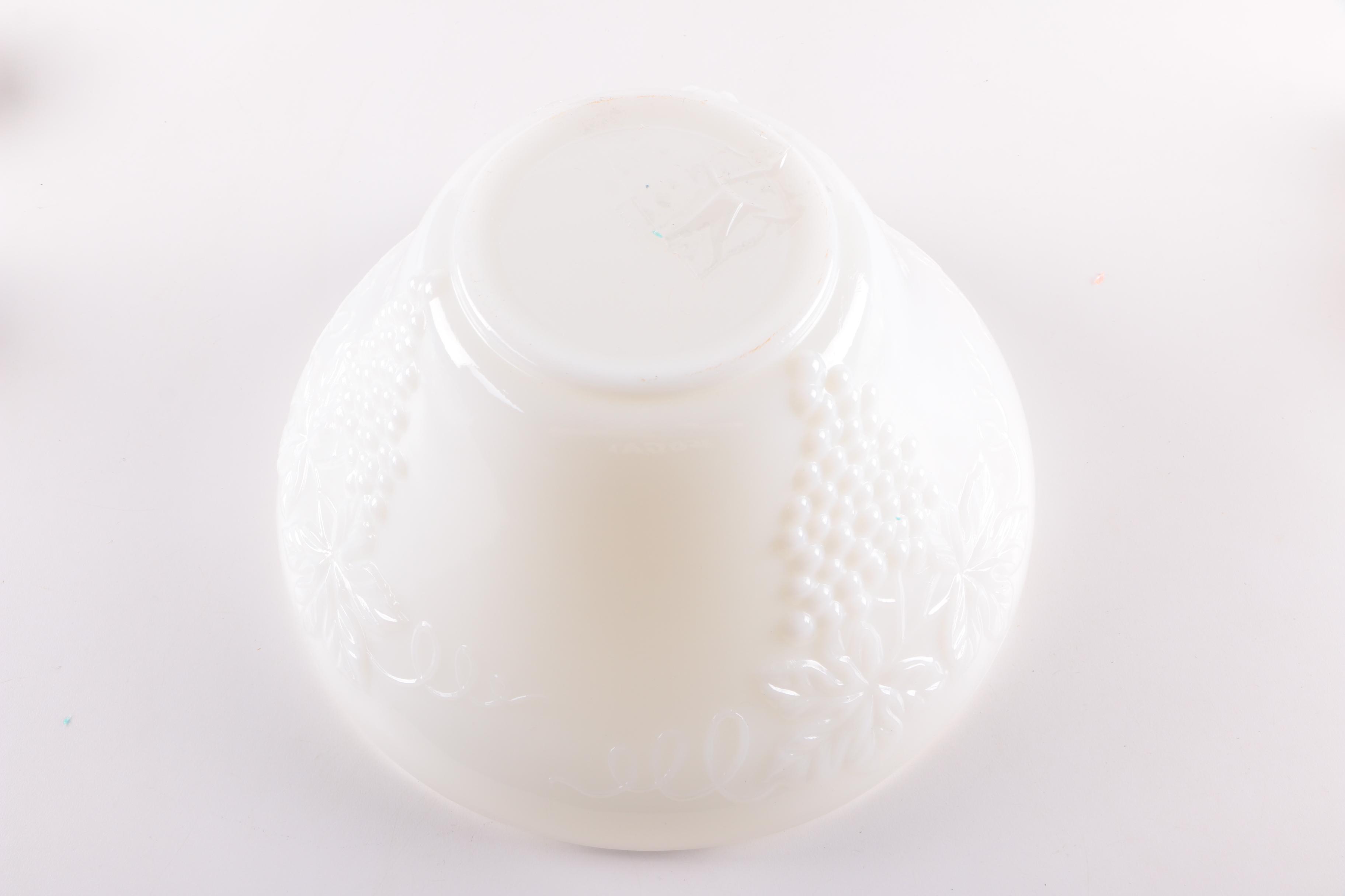 Anchor Hocking "Harvest Grapes" Milk Glass Punch Bowl Set