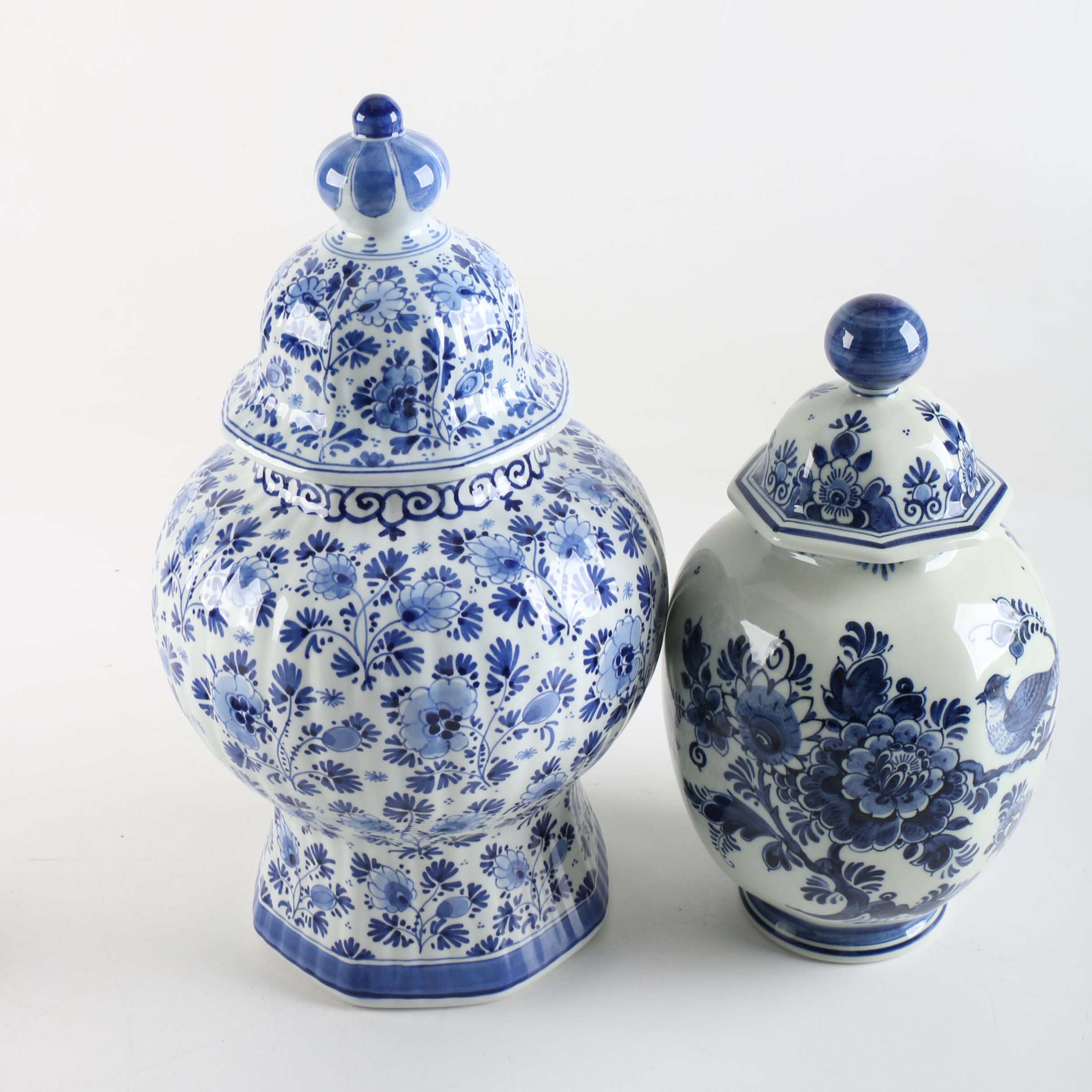 Hand-Painted Delft Style Jars Including Royal Delft and Zenith