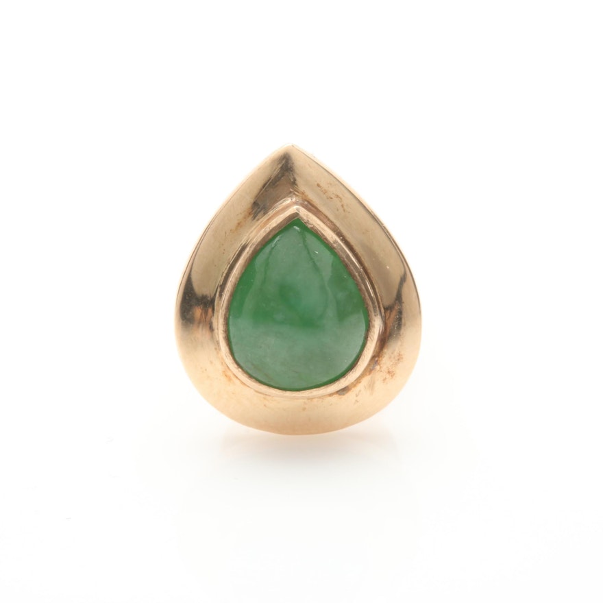 Vintage 14K Yellow Gold Nephrite Lapel Pin