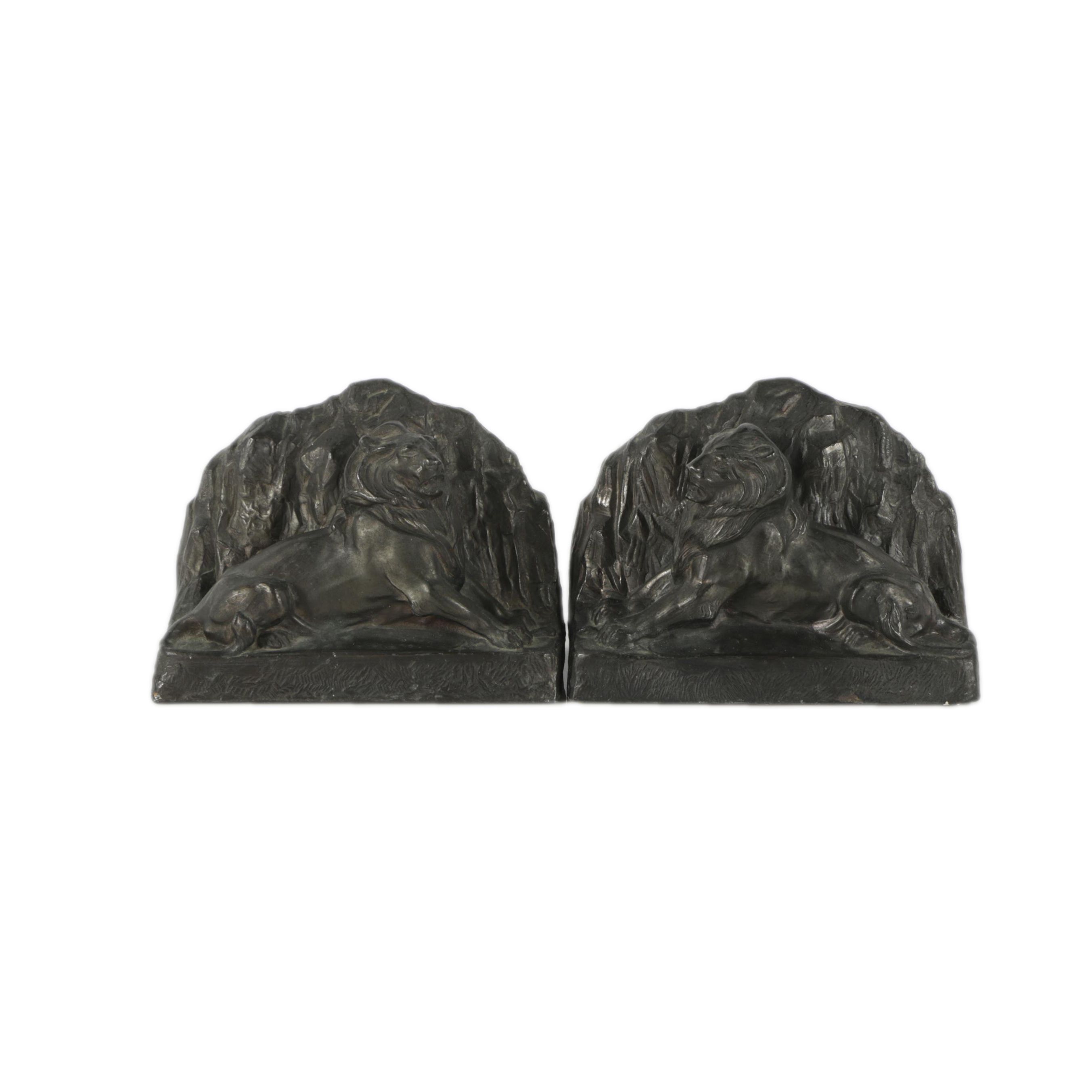 Vintage German Cast Metal "Lion of Belfort" Bookends