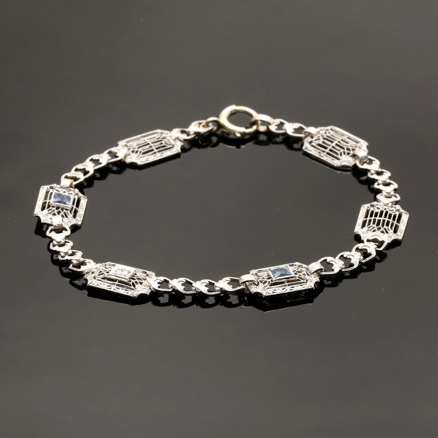 Edwardian Krementz Platinum and 14K White Gold Sapphire and Diamond Bracelet