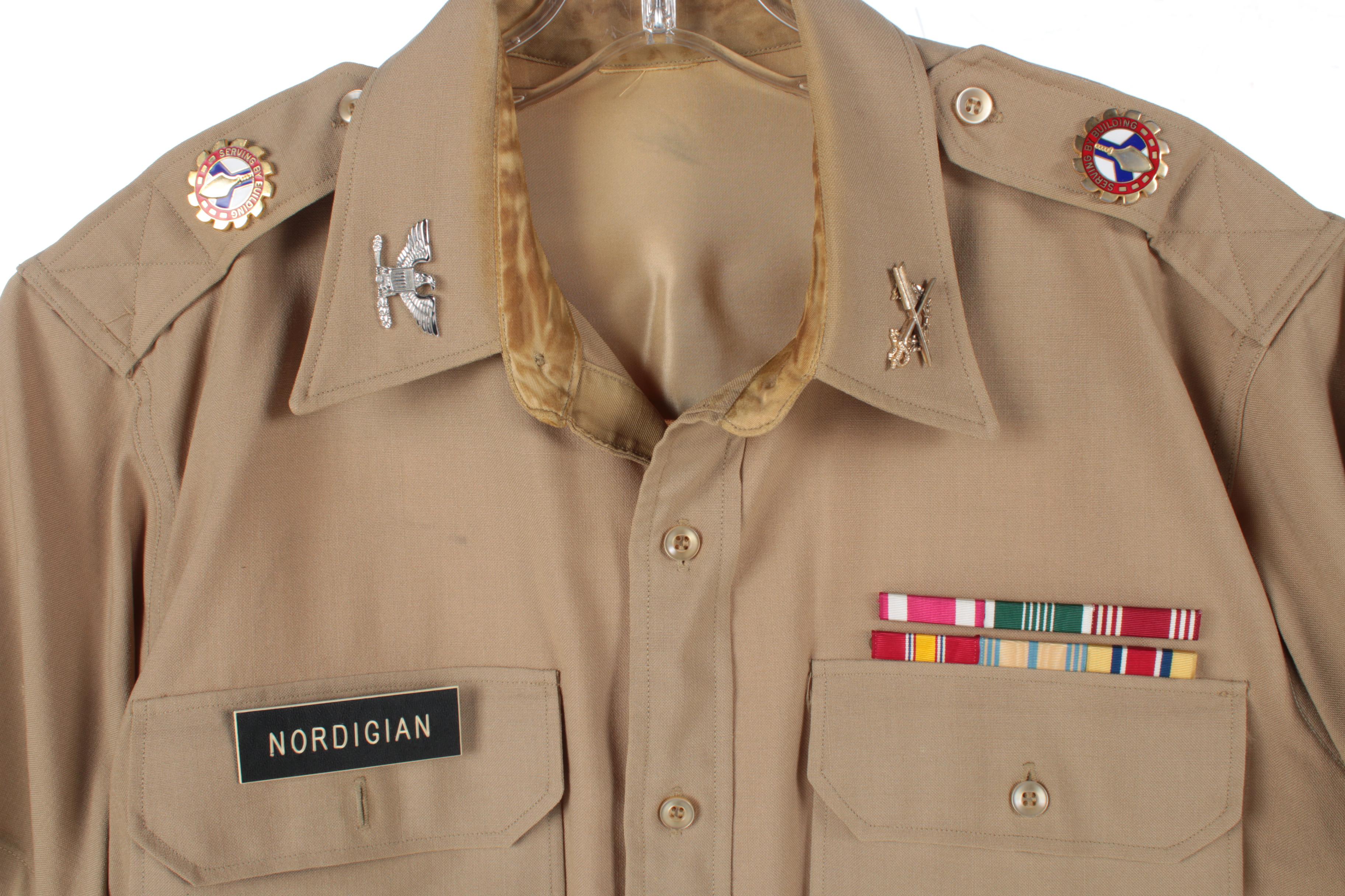 Men's Vintage Army Uniform with Ribbon Bars and Pins