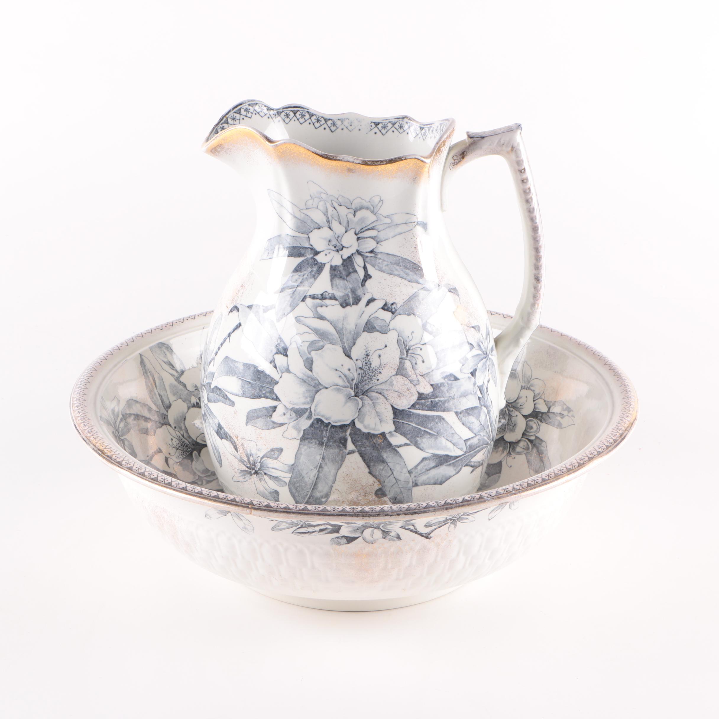 1889 Staffordshire "Dulton" Ironstone Pitcher and Wash Basin