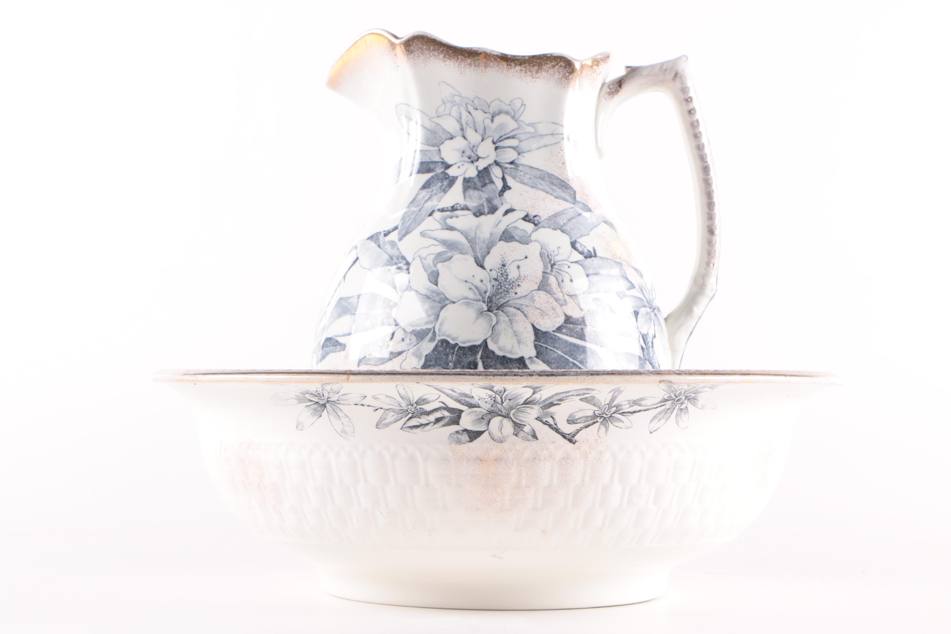 1889 Staffordshire "Dulton" Ironstone Pitcher and Wash Basin