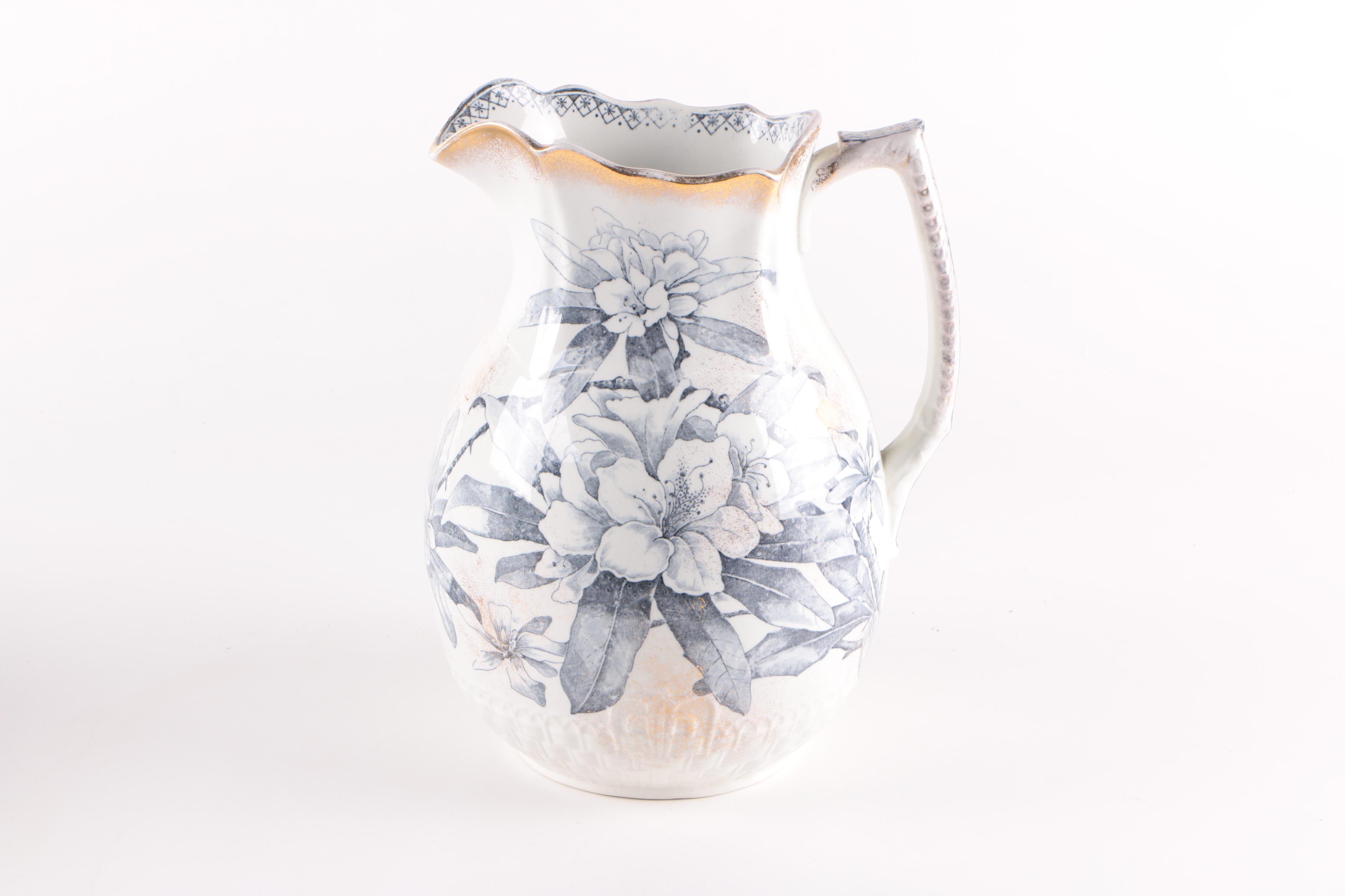 1889 Staffordshire "Dulton" Ironstone Pitcher and Wash Basin