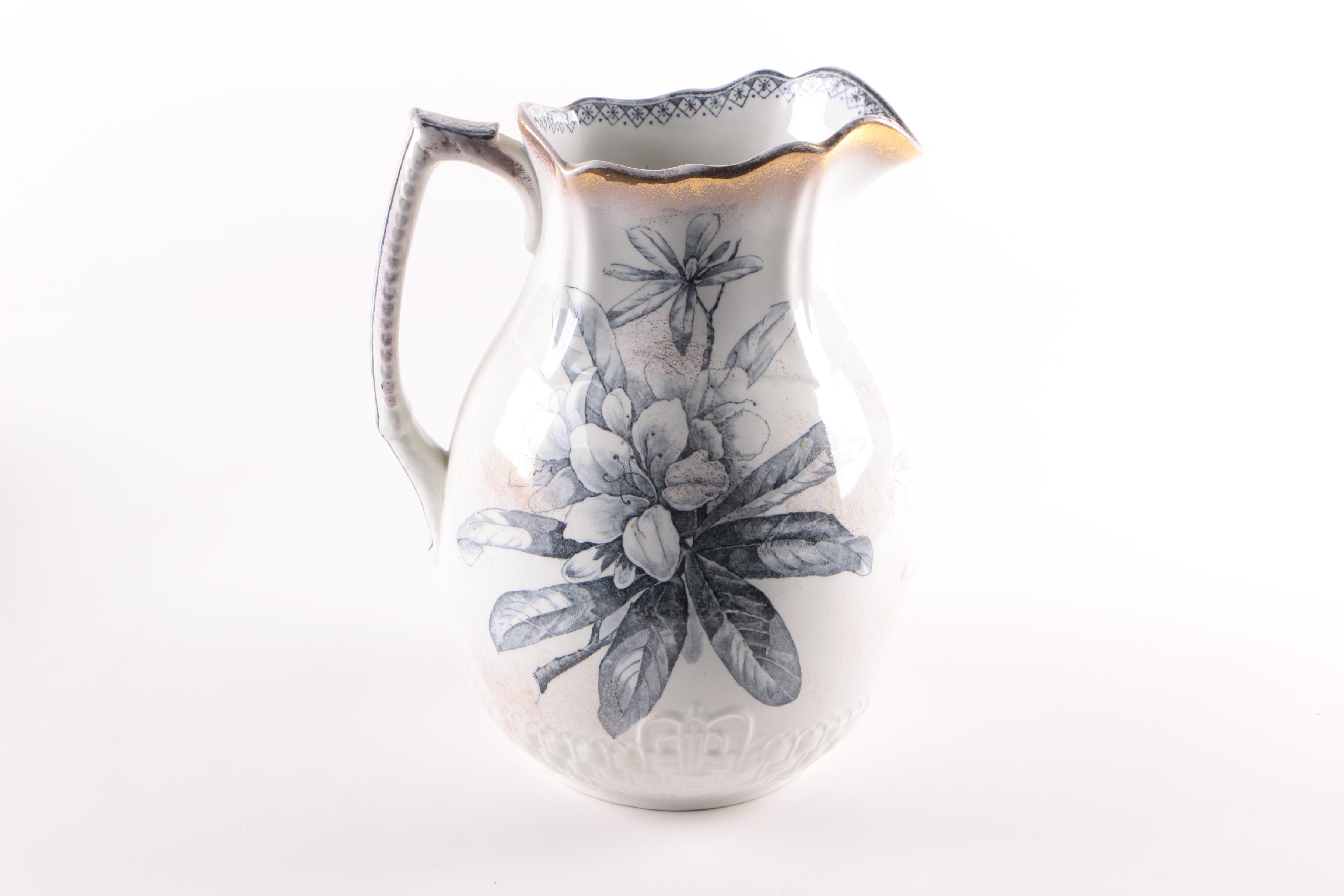 1889 Staffordshire "Dulton" Ironstone Pitcher and Wash Basin