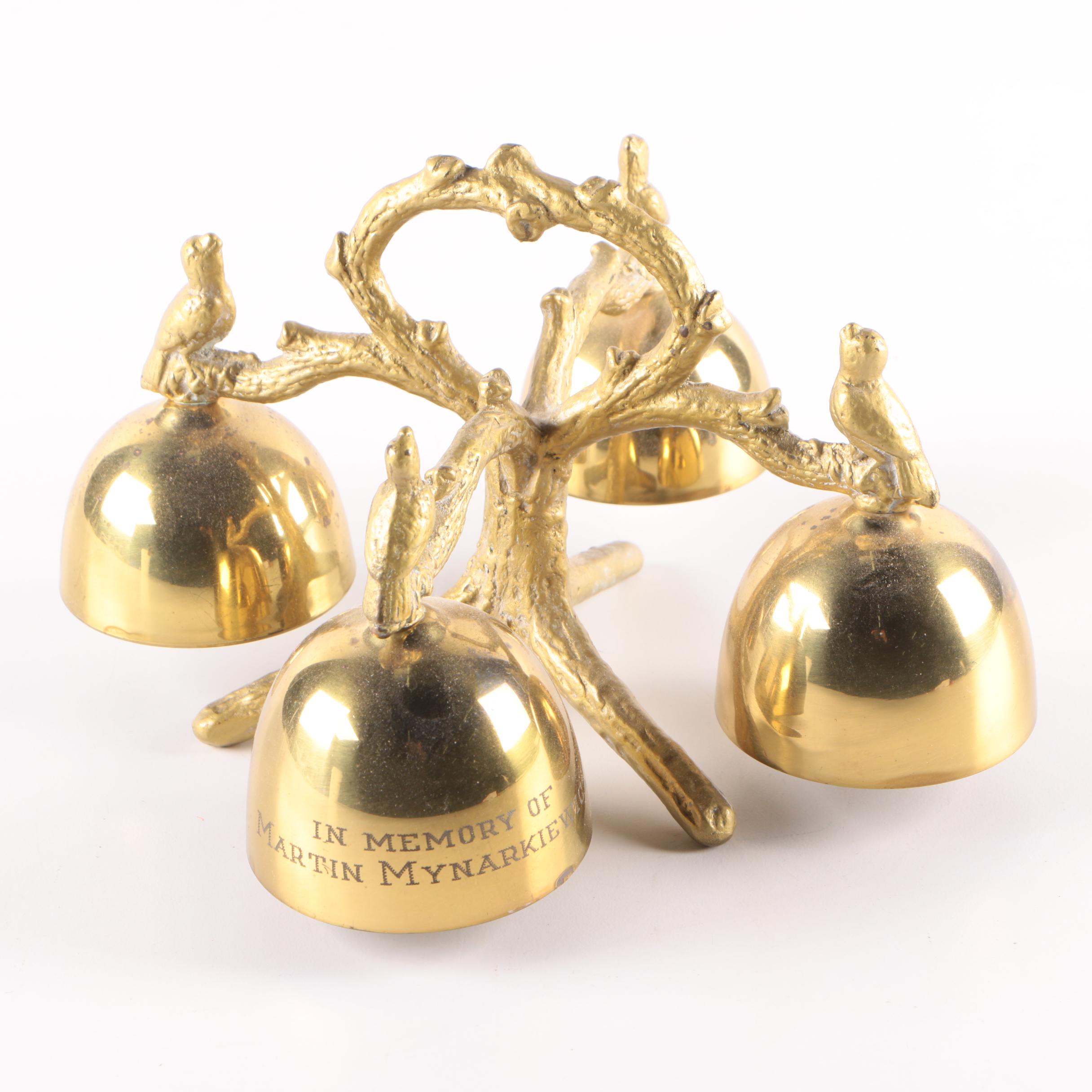 Brass Bird Themed Bells on Stand