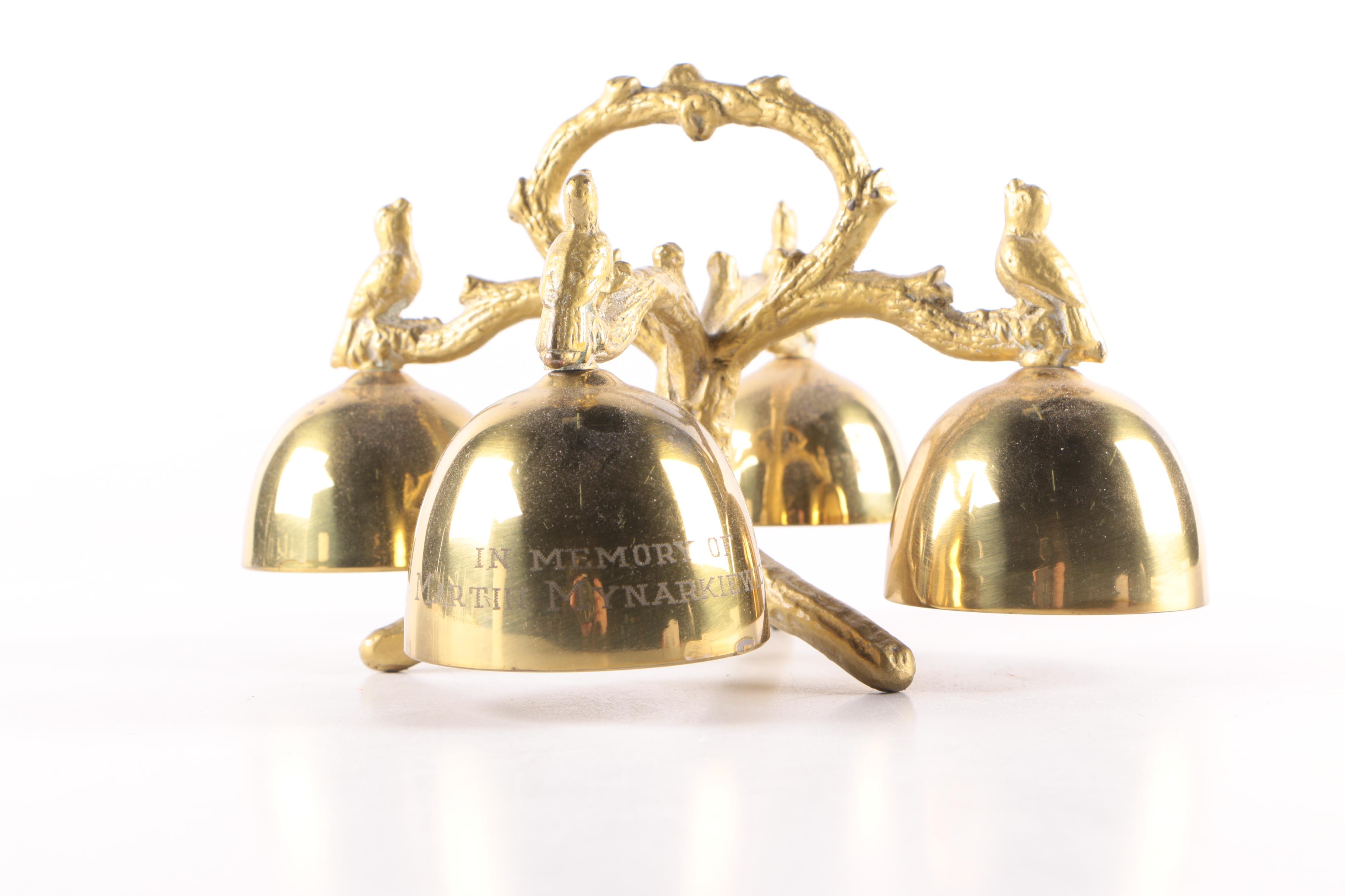 Brass Bird Themed Bells on Stand