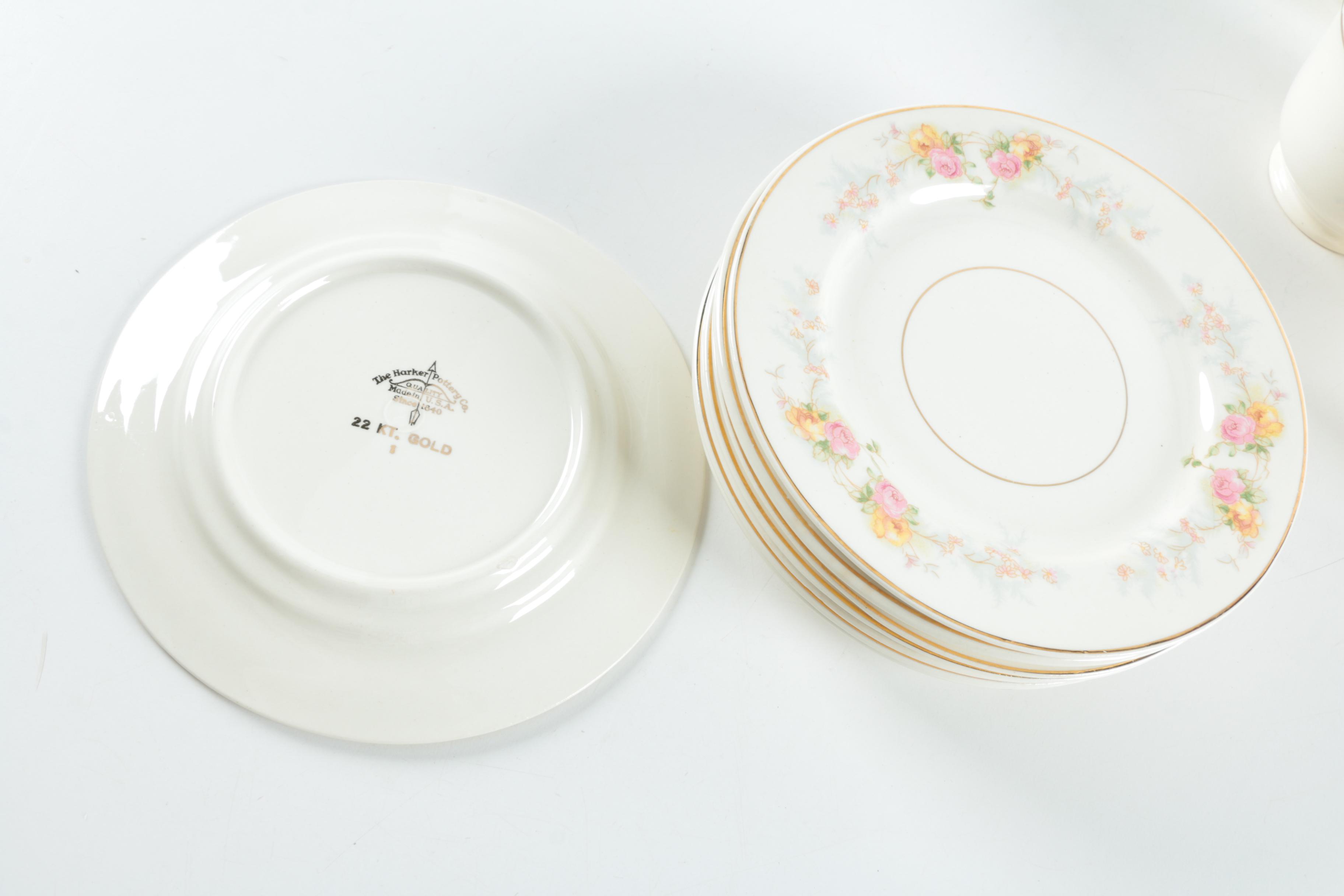 Vintage Harker Pottery "Sweetheart Rose" 22K Gold Dinnerware 1940s