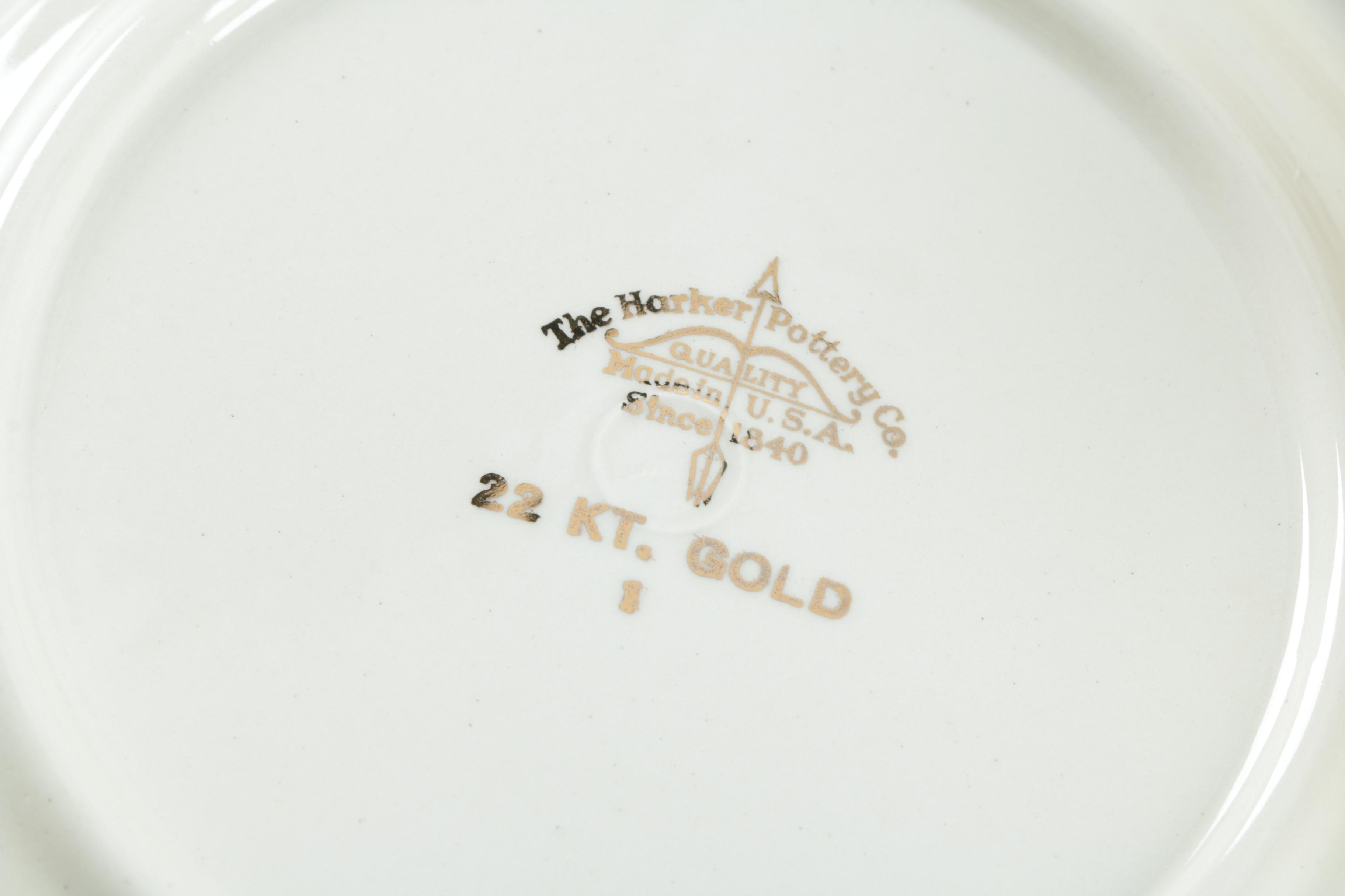 Vintage Harker Pottery "Sweetheart Rose" 22K Gold Dinnerware 1940s