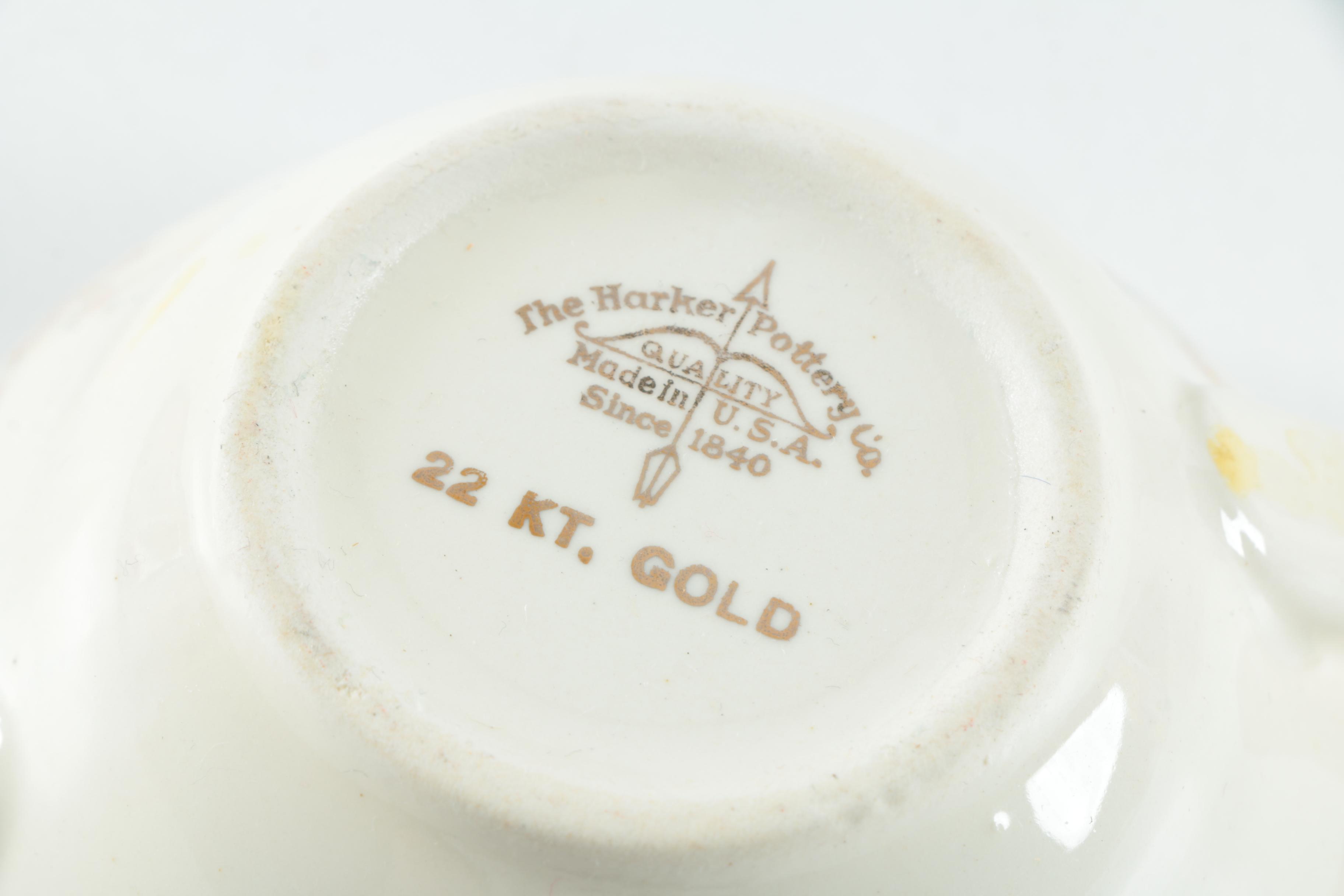 Vintage Harker Pottery "Sweetheart Rose" 22K Gold Dinnerware 1940s