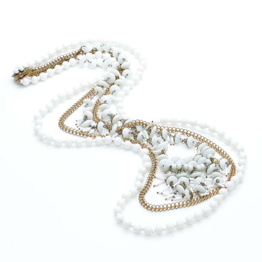 1950's Miriam Haskell Milk Glass Necklace
