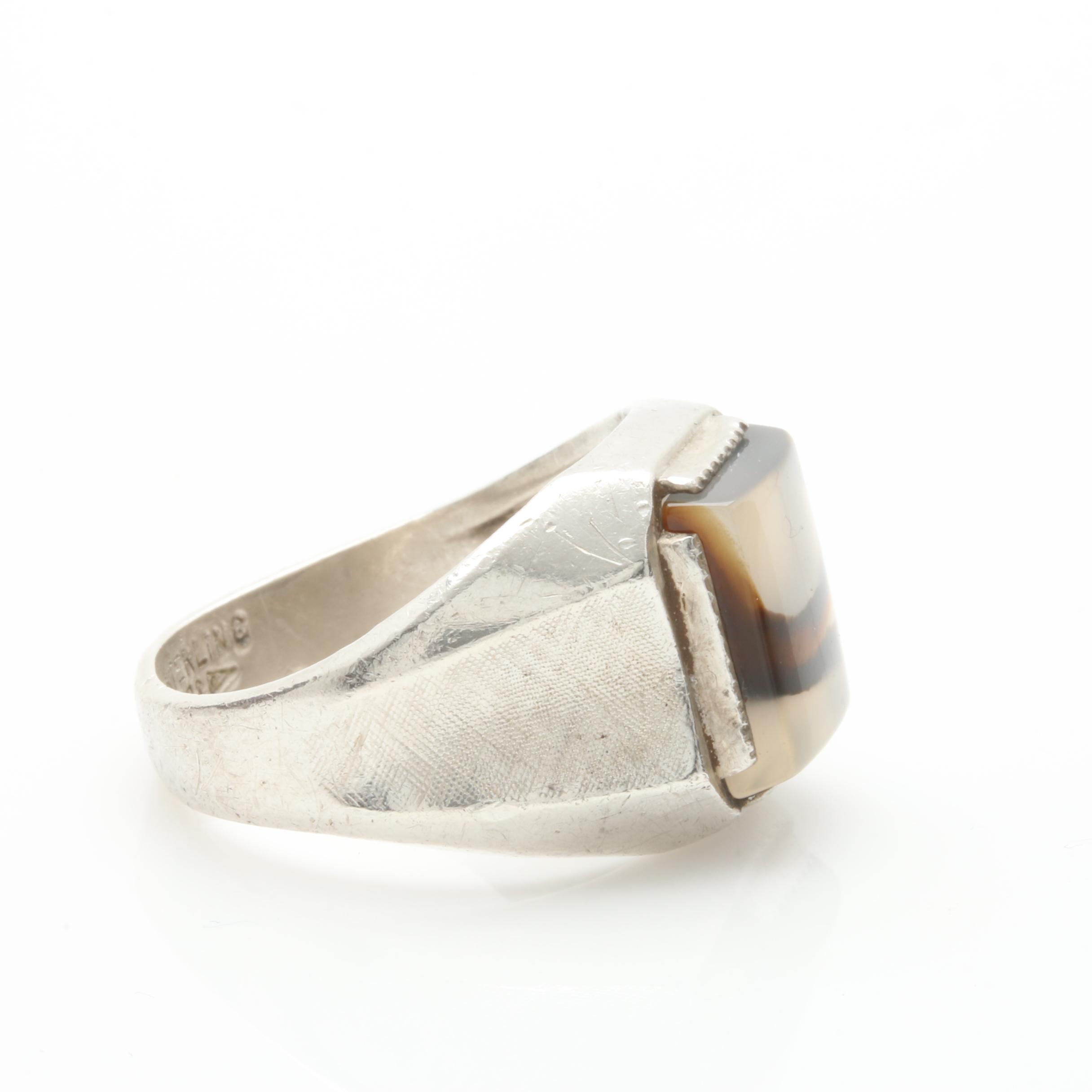 Clark & Coombs Sterling Silver Agate Ring