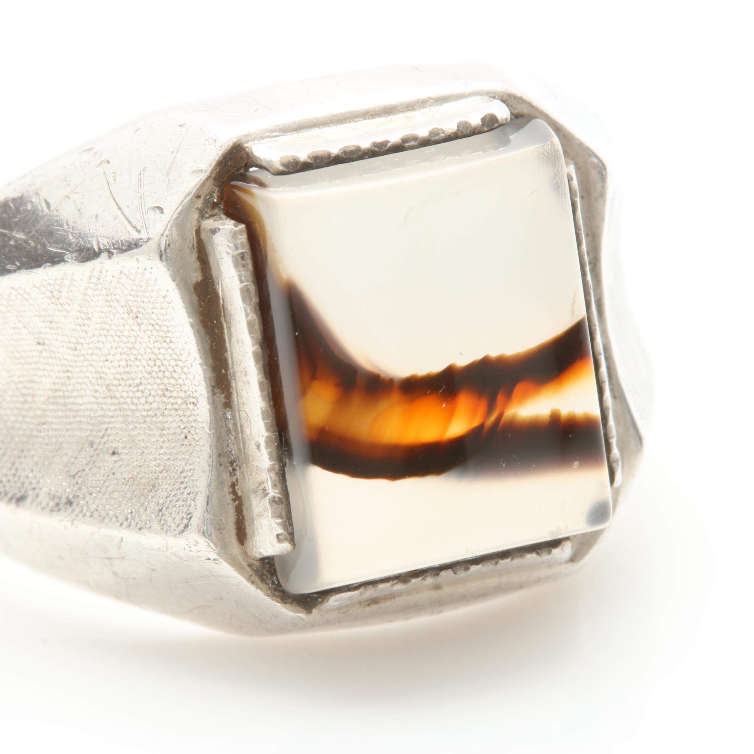 Clark & Coombs Sterling Silver Agate Ring