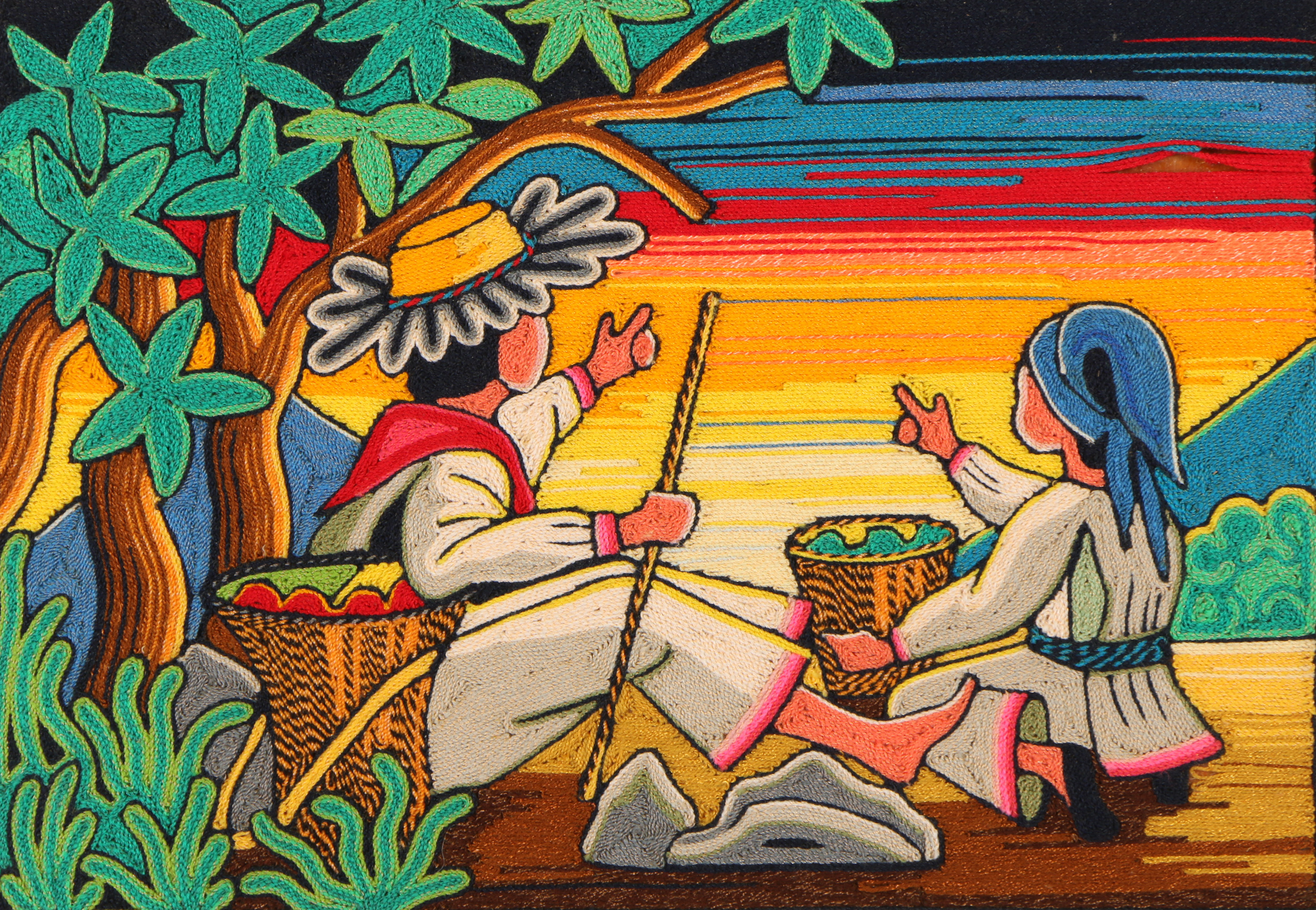 Neikame Carrilla Morales Huichol Yarn Painting "Te Tuayamete"