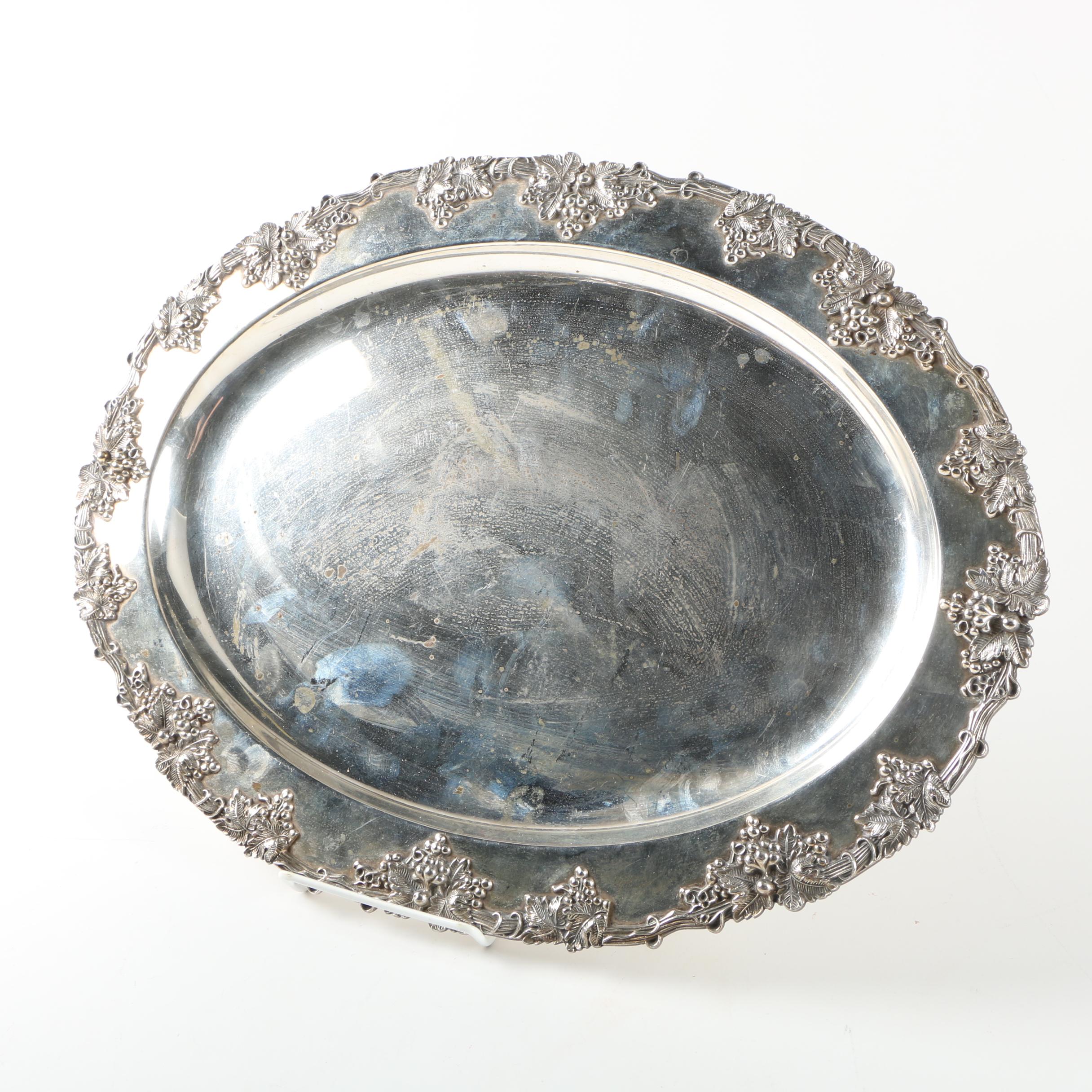 Sheffield Silver Co. Silver Plate Grape Vine Motif Oval Platter