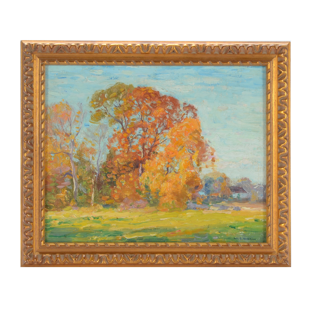 William S. Robinson Vintage Oil Painting on Academy Board of an Autumn Landscape