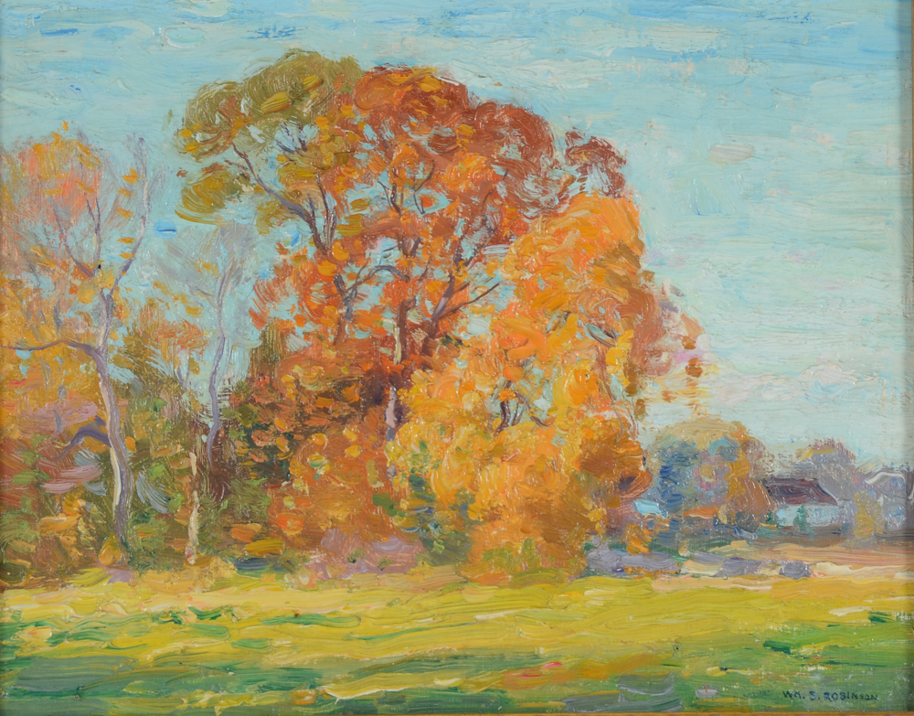 William S. Robinson Vintage Oil Painting on Academy Board of an Autumn Landscape