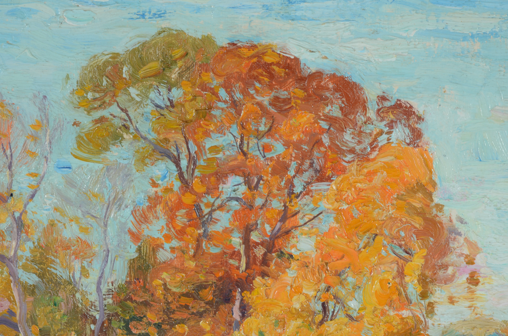 William S. Robinson Vintage Oil Painting on Academy Board of an Autumn Landscape