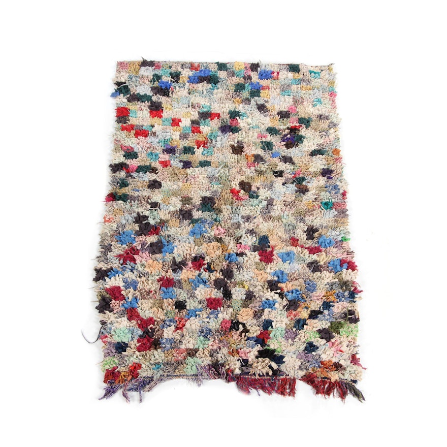 Hand-Knotted Moroccan Boucherouite Area Rug