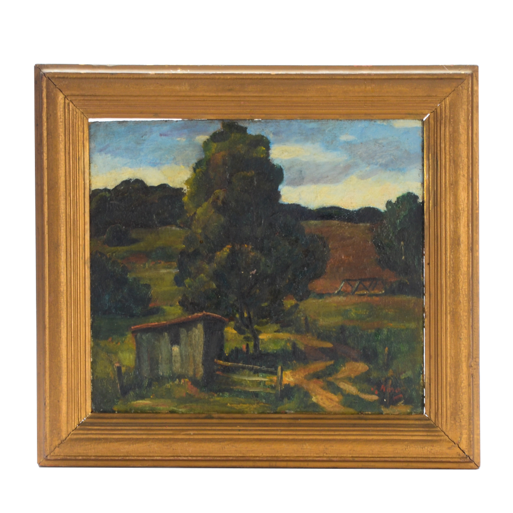 J. King Mid-Century Oil Painting of a Landscape