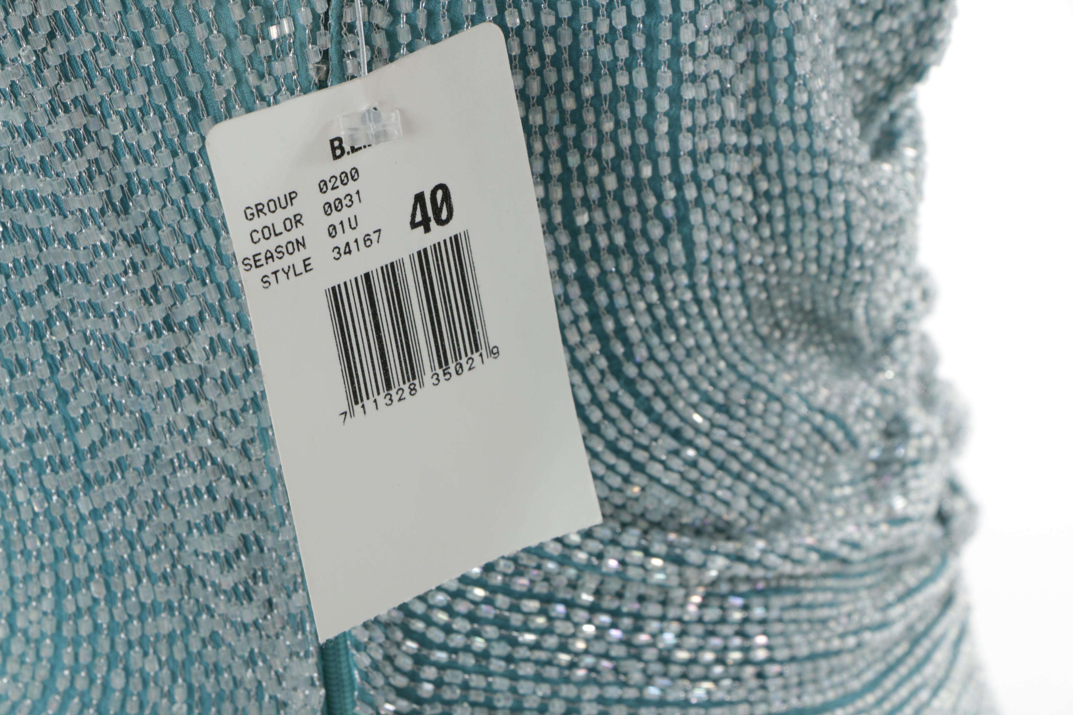 Badgley Mischka Aqua Blue Beaded Silk Sleeveless Dress