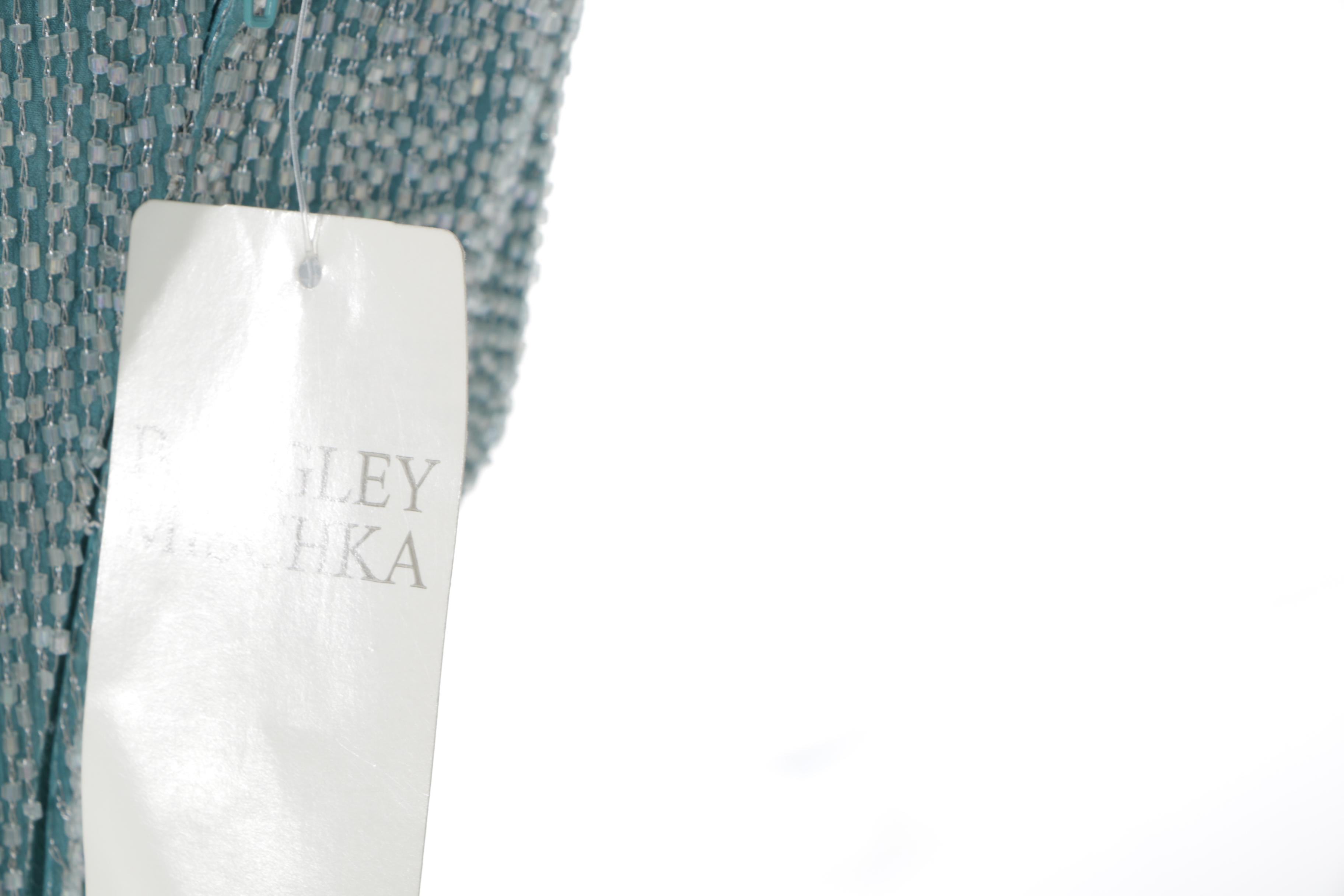 Badgley Mischka Aqua Blue Beaded Silk Sleeveless Dress