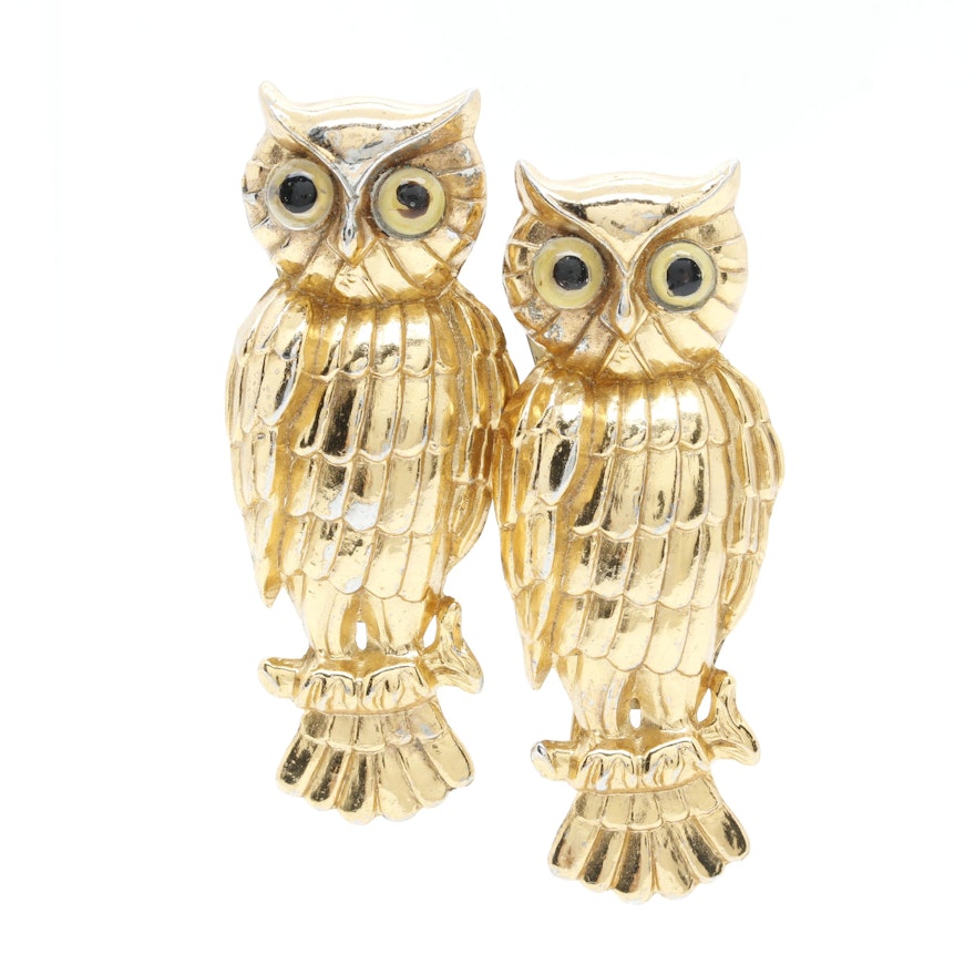 1941 Coro A. Katz Gold Wash on Sterling Silver Dual Owl Brooch