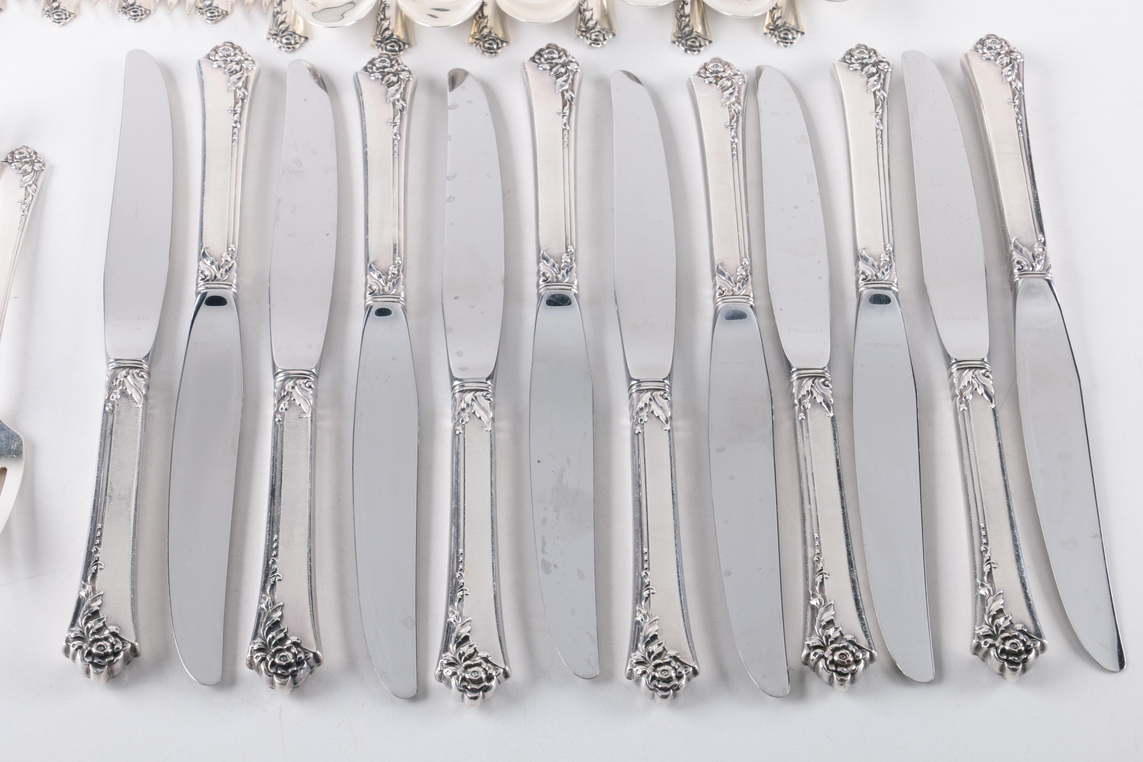 Heirloom Sterling "Damask Rose" Sterling Silver Flatware Set