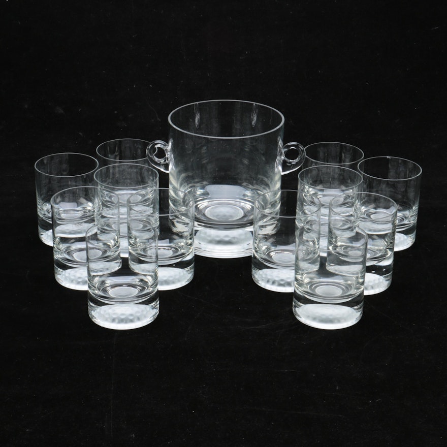 Krosno "Sterling Cut Glass" Crystal Golf Themed Rocks Glasses and Ice Bucket