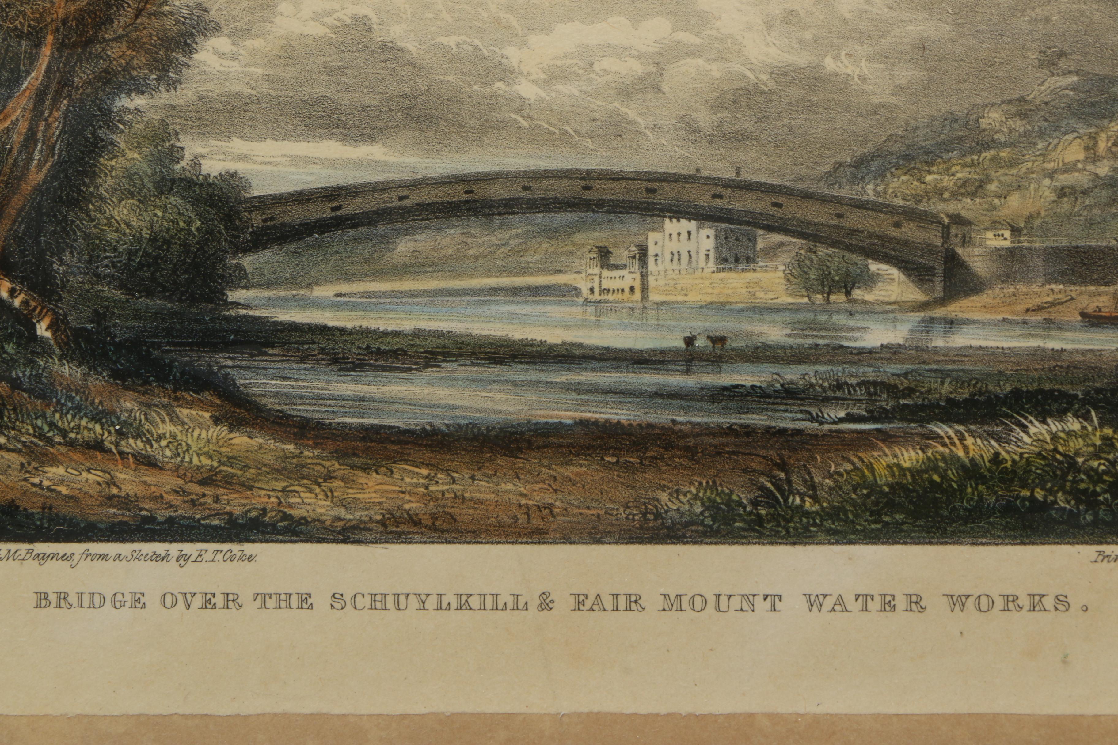 T.M. Baynes Lithograph "Bridge Over the Schuylkill & Fair Mount Water Works"