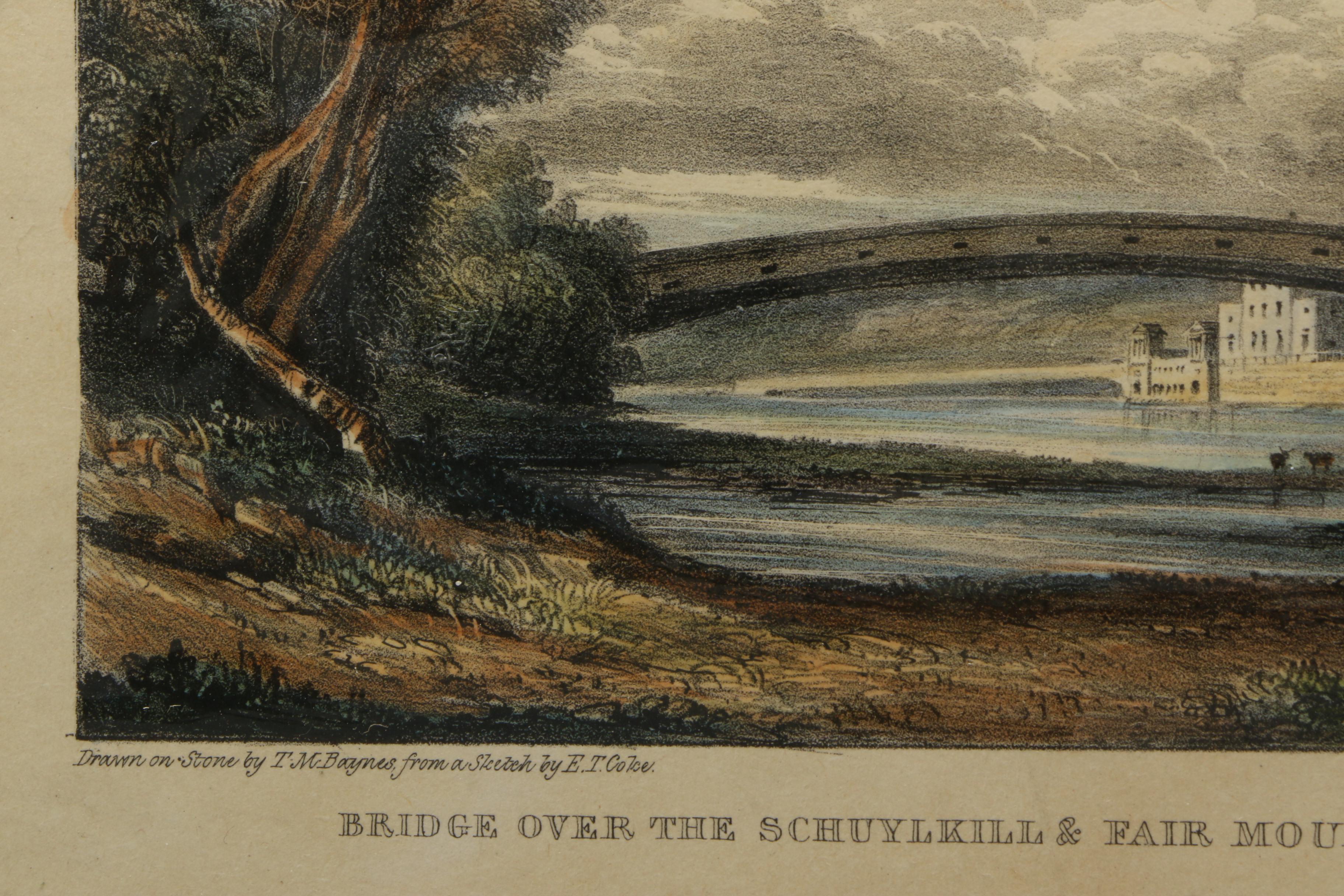 T.M. Baynes Lithograph "Bridge Over the Schuylkill & Fair Mount Water Works"