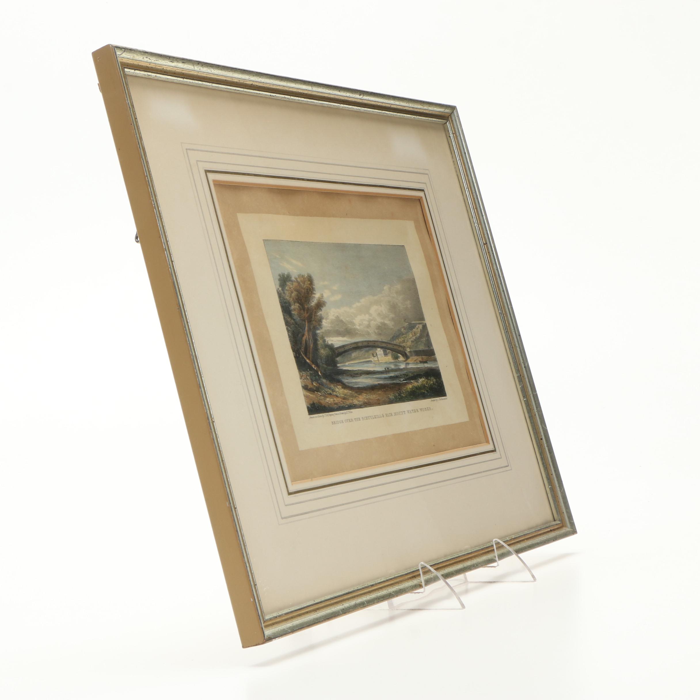 T.M. Baynes Lithograph "Bridge Over the Schuylkill & Fair Mount Water Works"