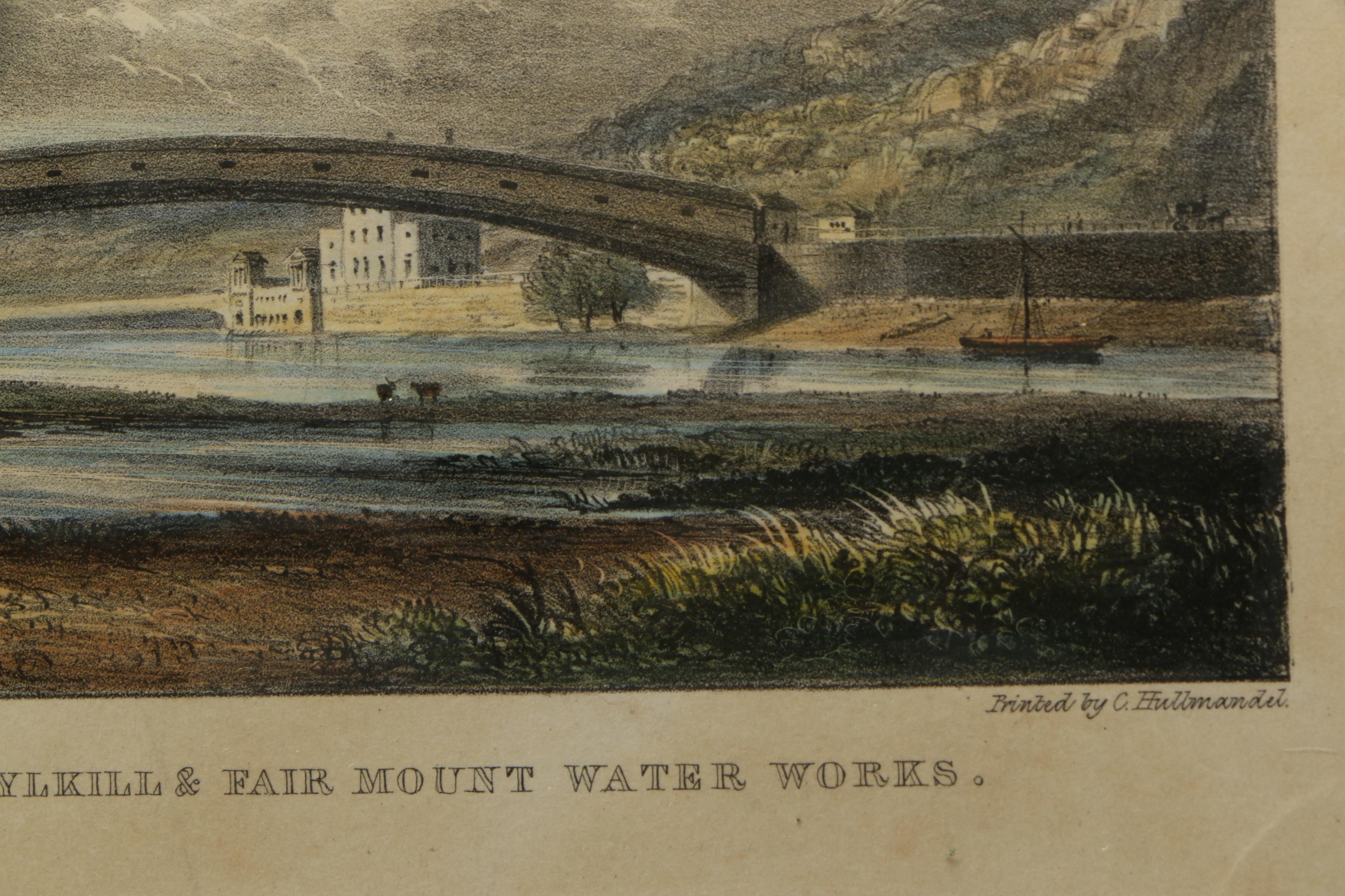 T.M. Baynes Lithograph "Bridge Over the Schuylkill & Fair Mount Water Works"