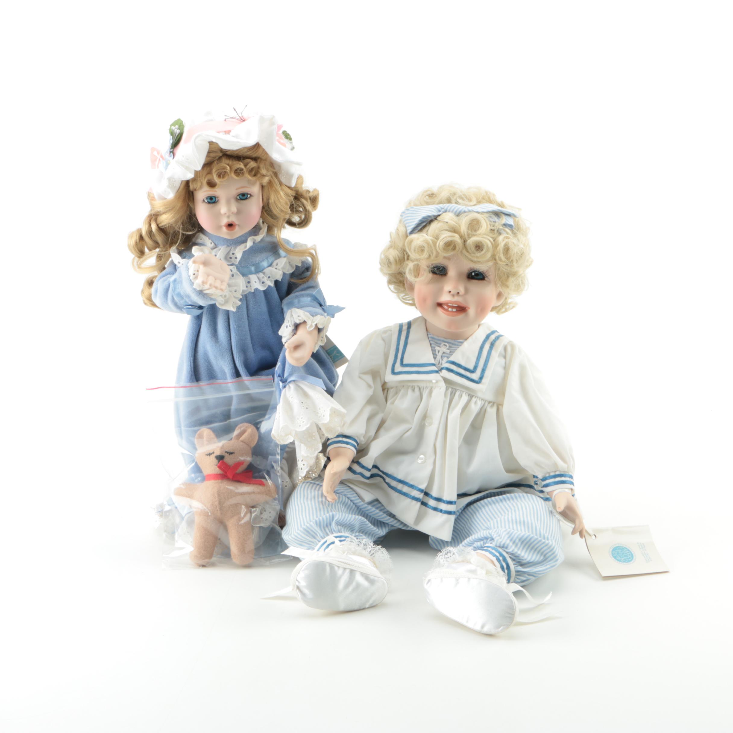 Hamilton Collection "A Kiss Goodnight" and "Michelle" Porcelain Dolls
