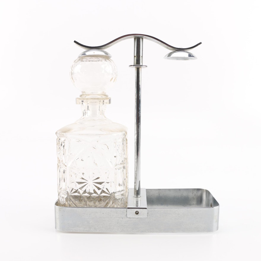 Pressed Glass Decanter with Caddy