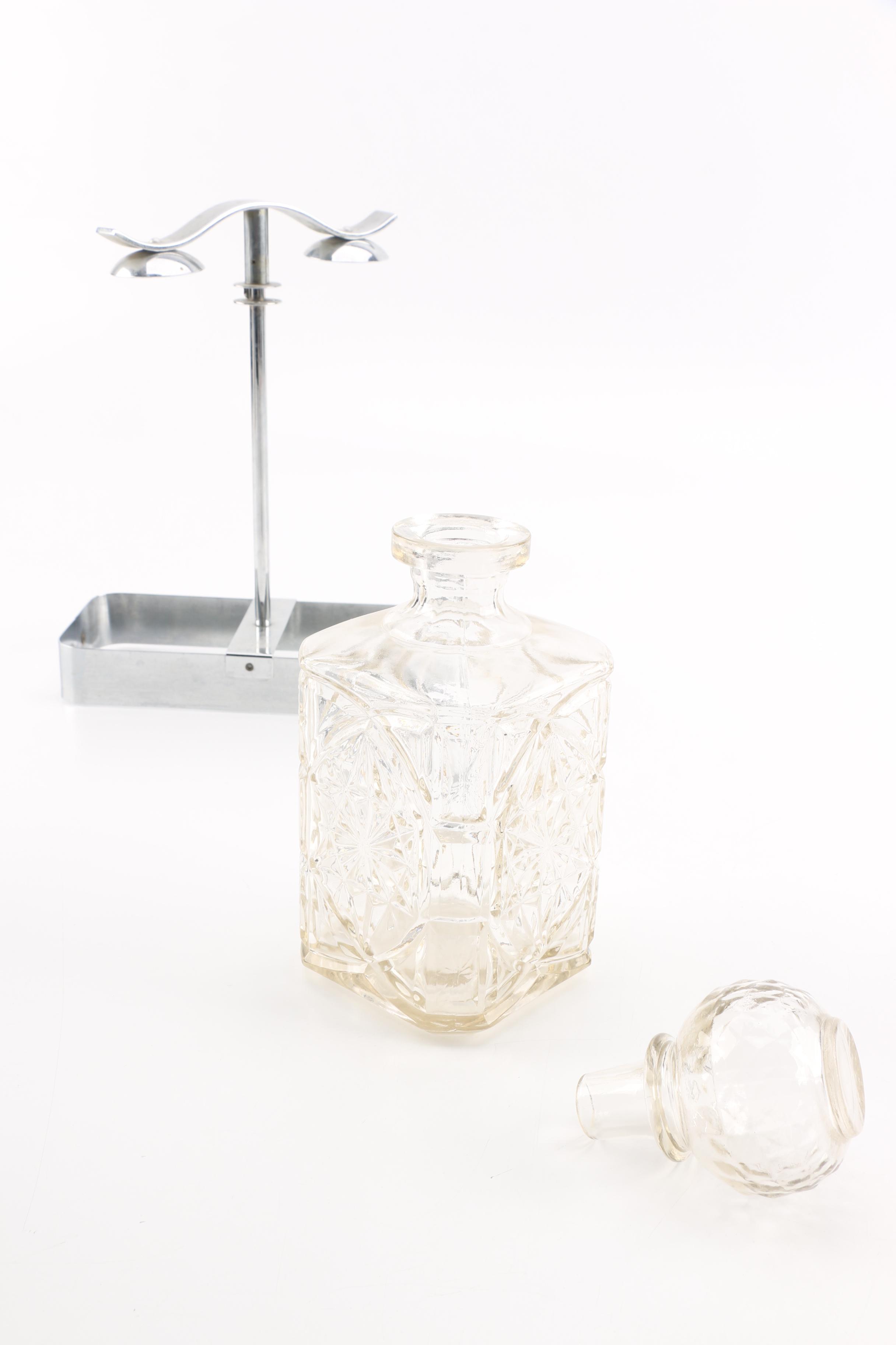 Pressed Glass Decanter with Caddy