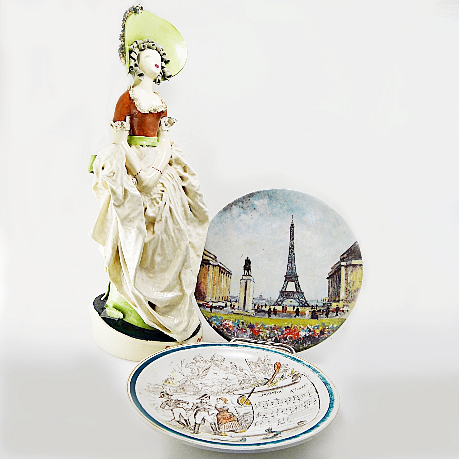 French Terre de Fer Plate, Signed Figurine, Limited Edition Eiffel Tower Plate