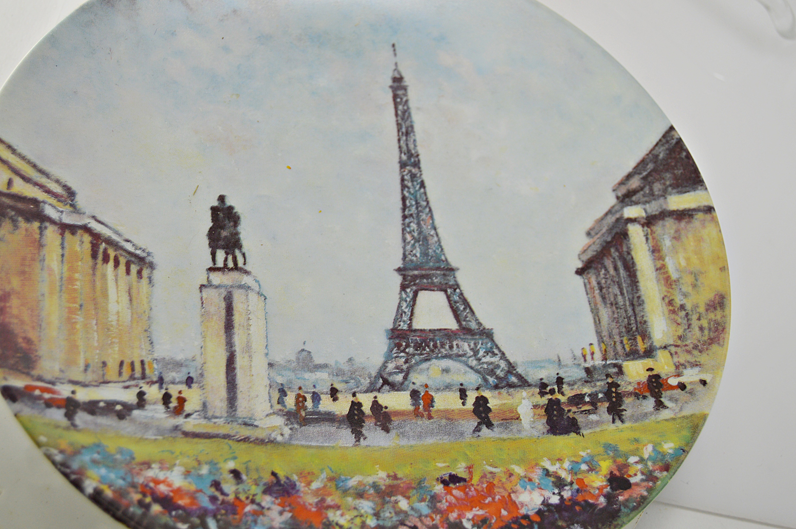 French Terre de Fer Plate, Signed Figurine, Limited Edition Eiffel Tower Plate