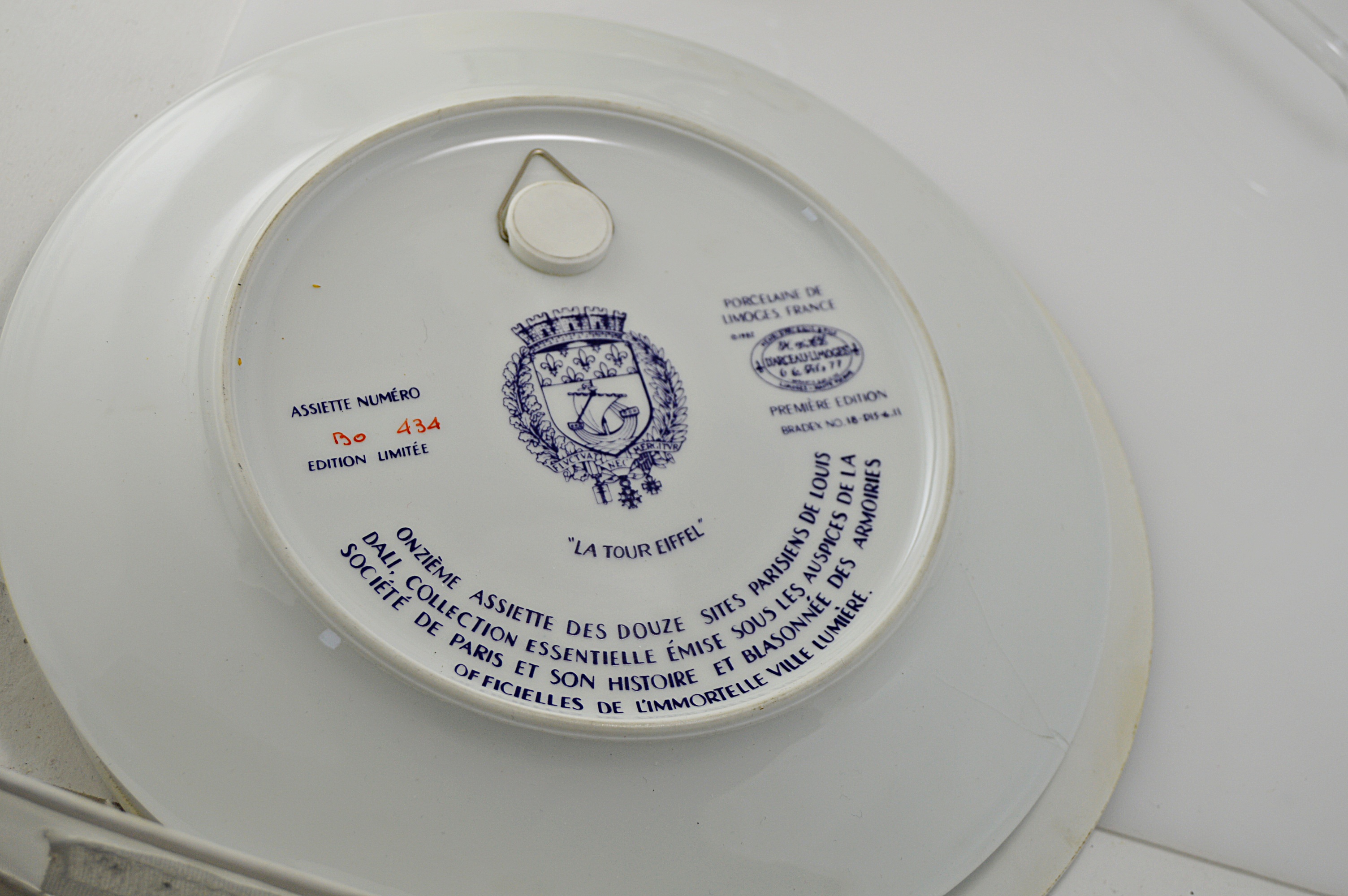 French Terre de Fer Plate, Signed Figurine, Limited Edition Eiffel Tower Plate