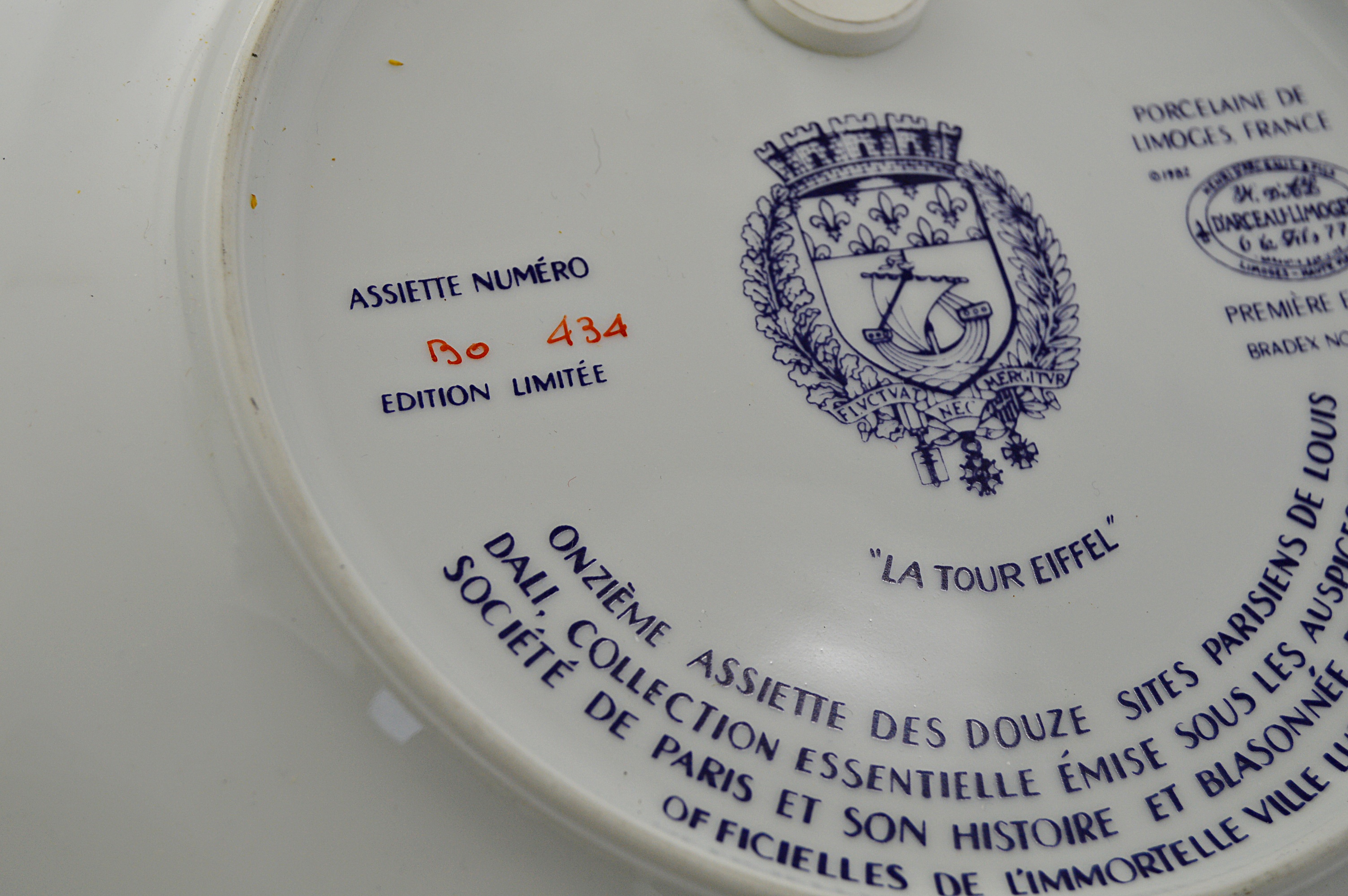 French Terre de Fer Plate, Signed Figurine, Limited Edition Eiffel Tower Plate