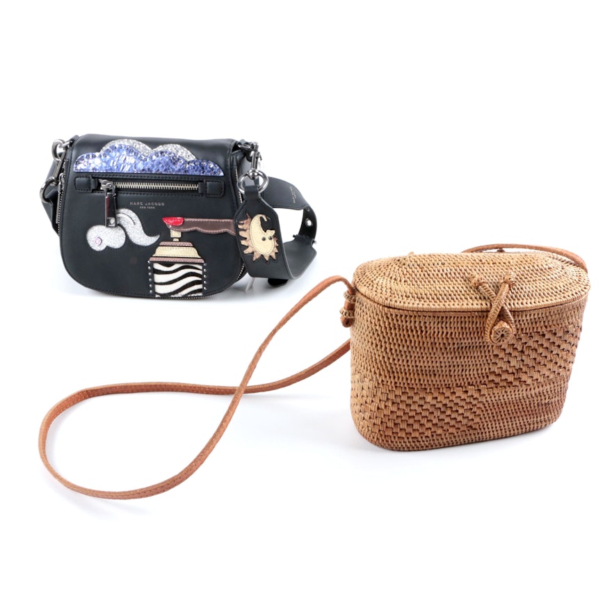 Marc Jacobs New York Nomad Handbag and a Woven Straw Shoulder Bag