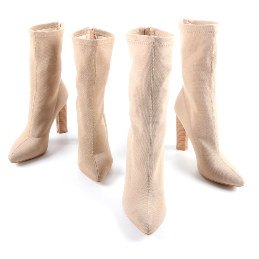 Two Pairs of Women's EGO Tan Canvas Boots with Chunky Stacked Heels