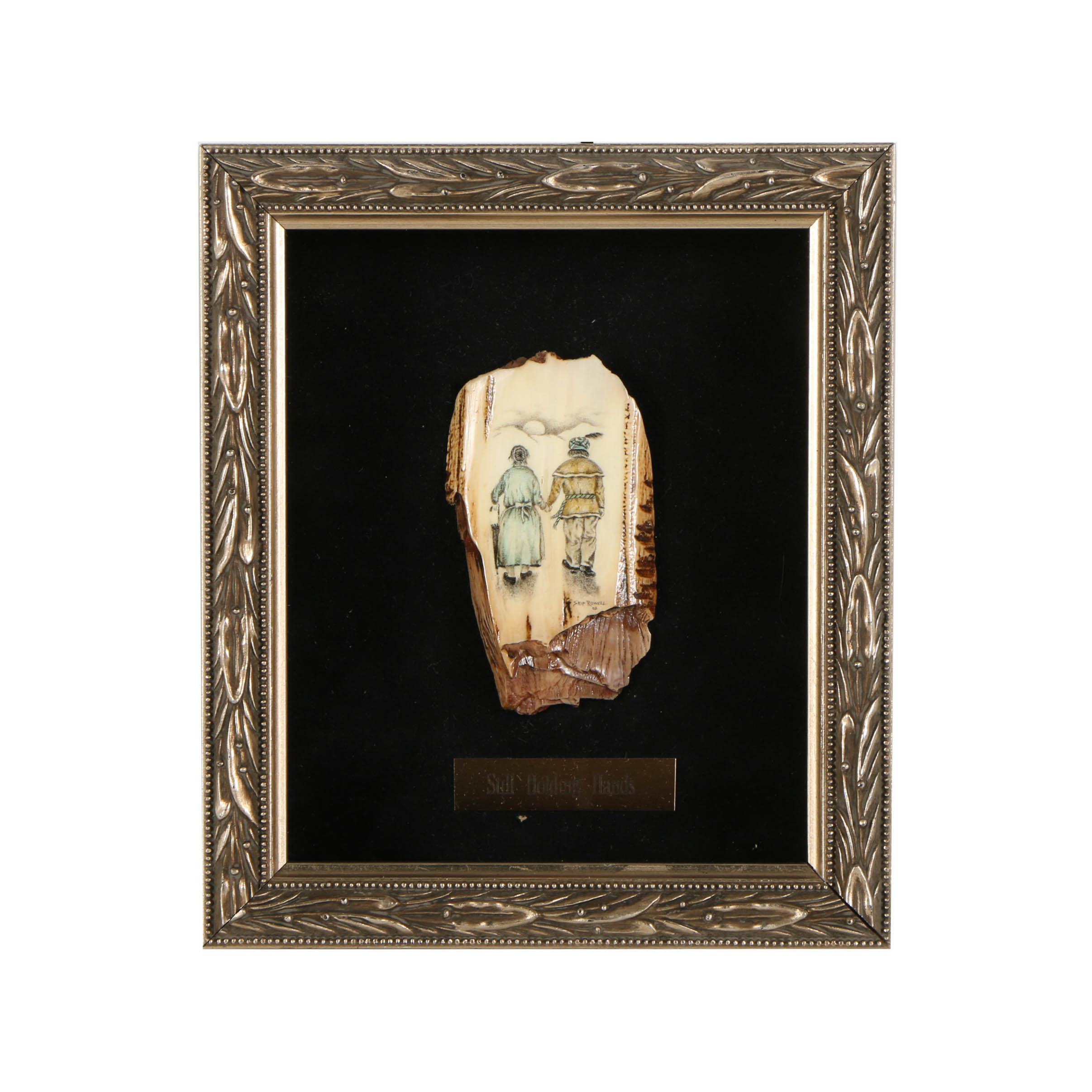 Skip Rowell Etching and Painting on Mammoth Ivory "Still Holding Hands"