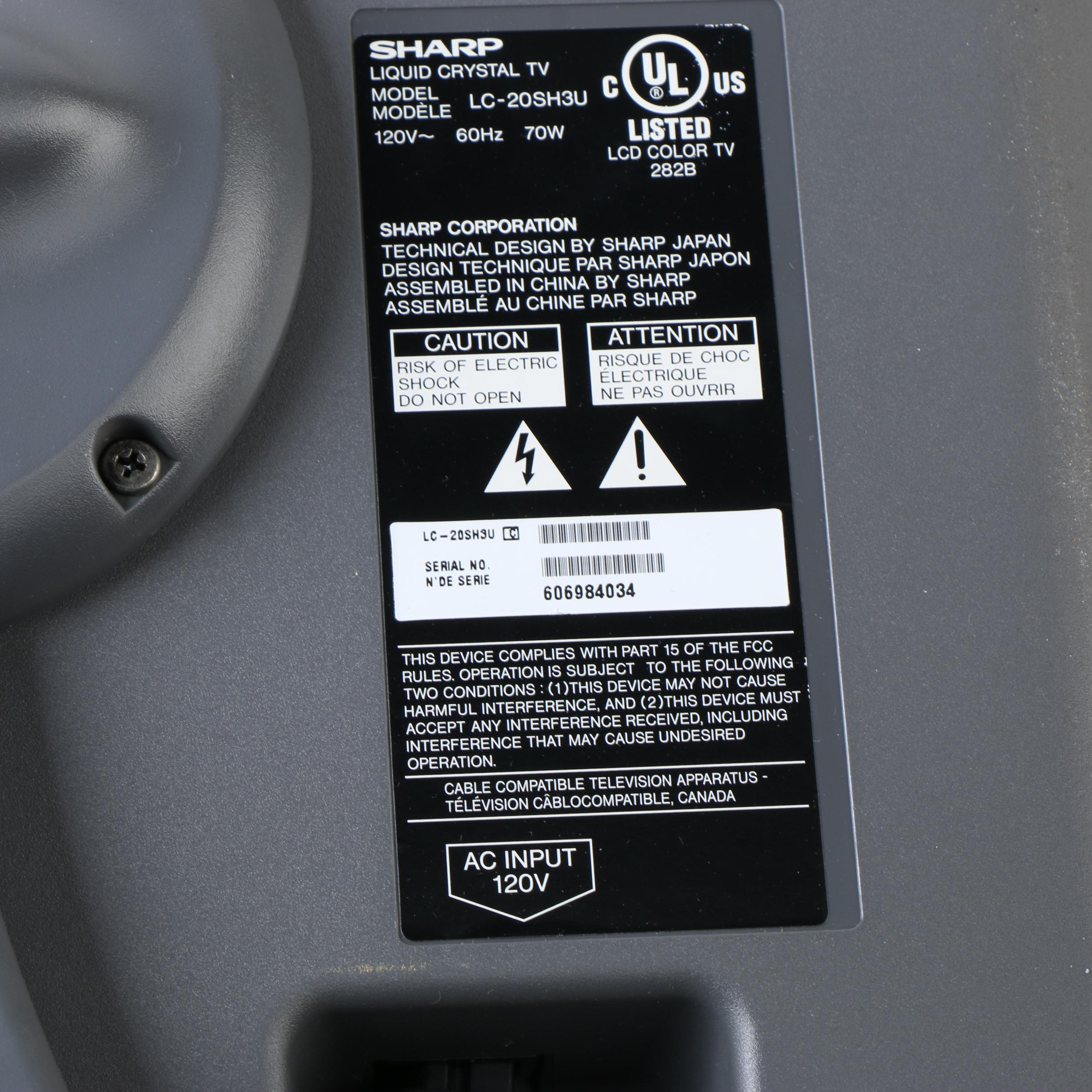 Sharp 20" Liquid Crystal TV with Remote